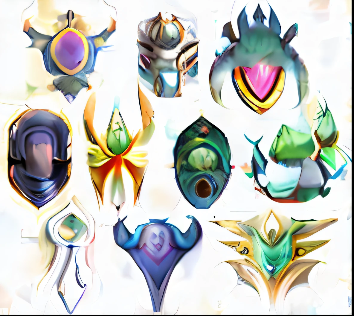 close up of various different amulets that house a Titan in them, huntik
