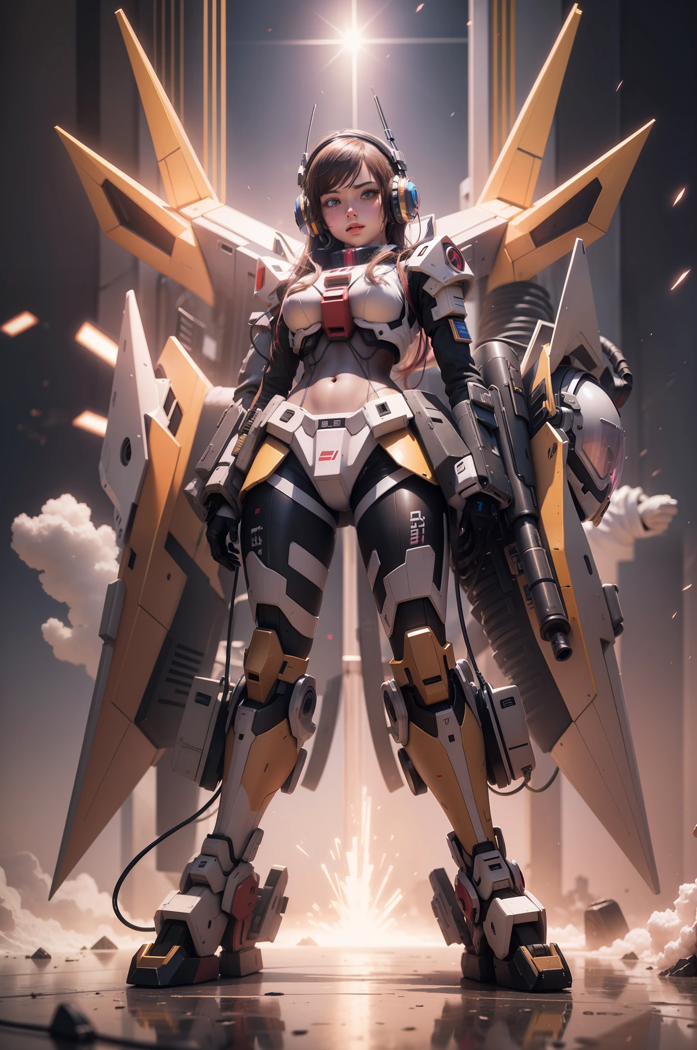 Girl, 3d, slim, Gundam, headphone, realistic, cyberpunk, helmet
