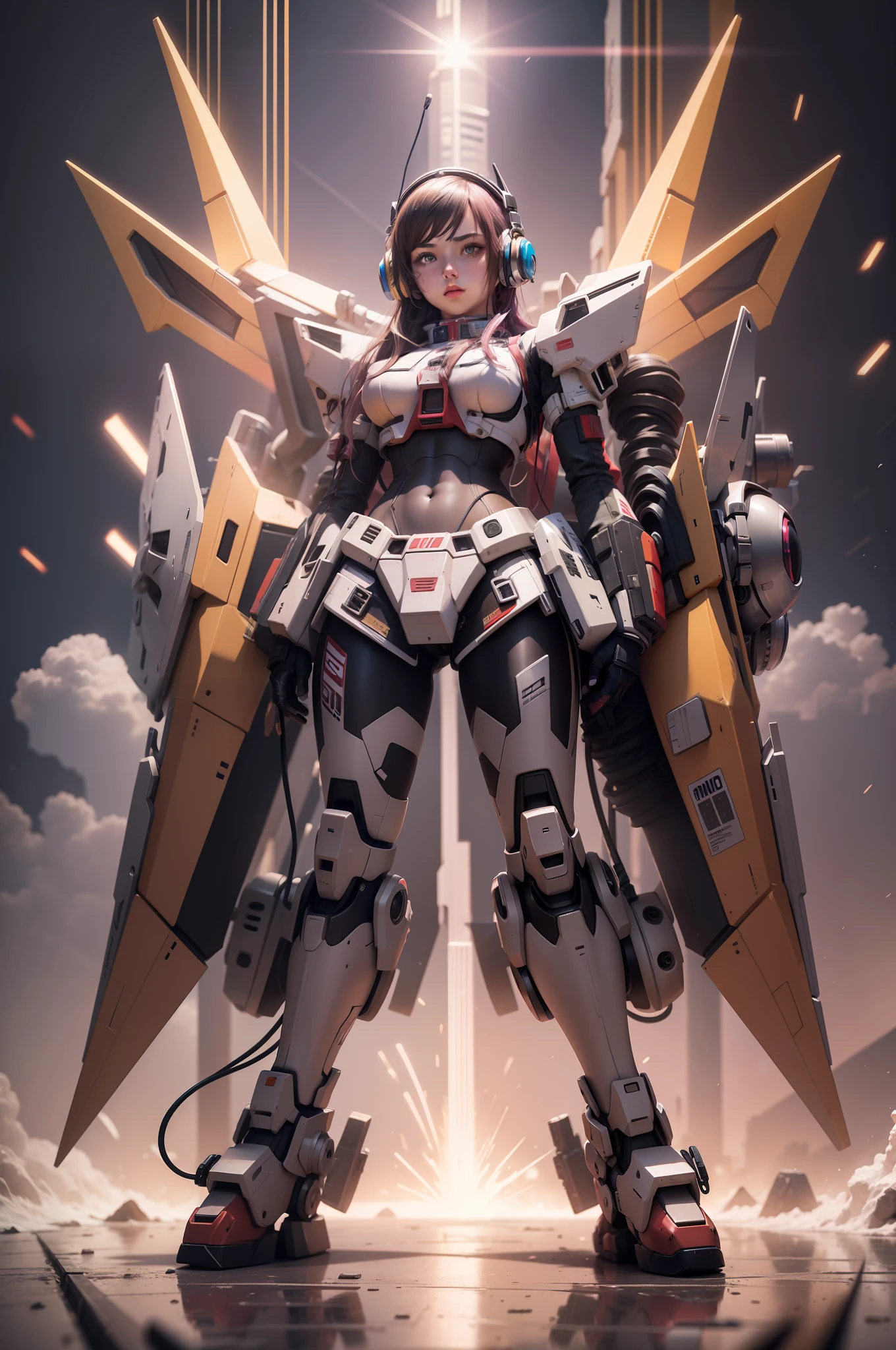 Girl, 3d, slim, Gundam, headphone, realistic, cyberpunk, helmet
