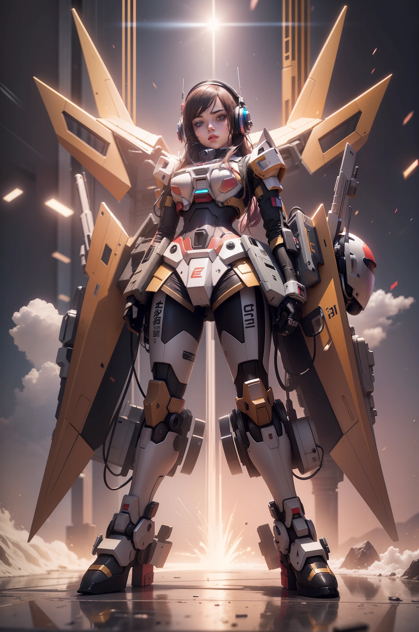 Girl, 3d, slim, Gundam, headphone, realistic, cyberpunk, helmet
