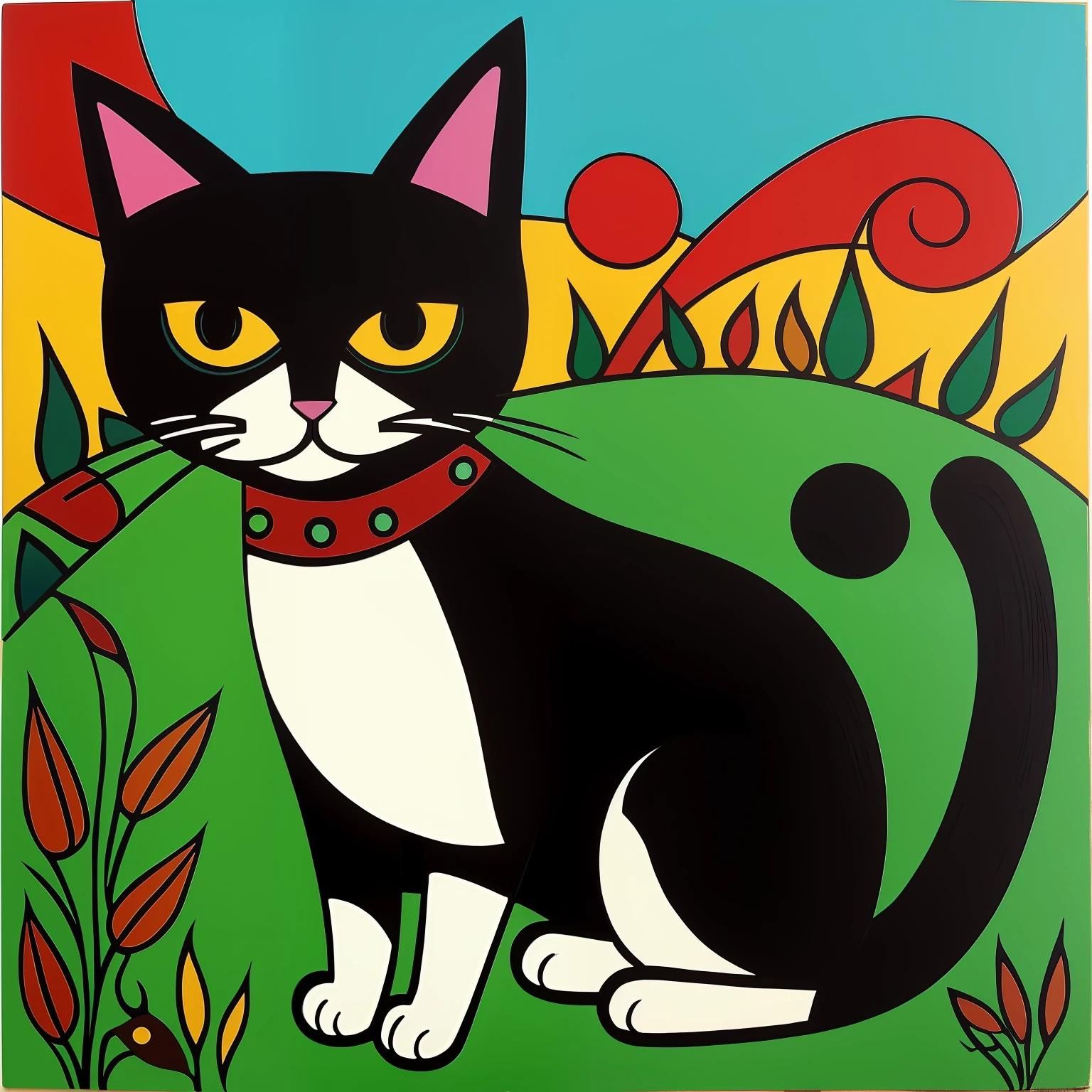 folk art style cat