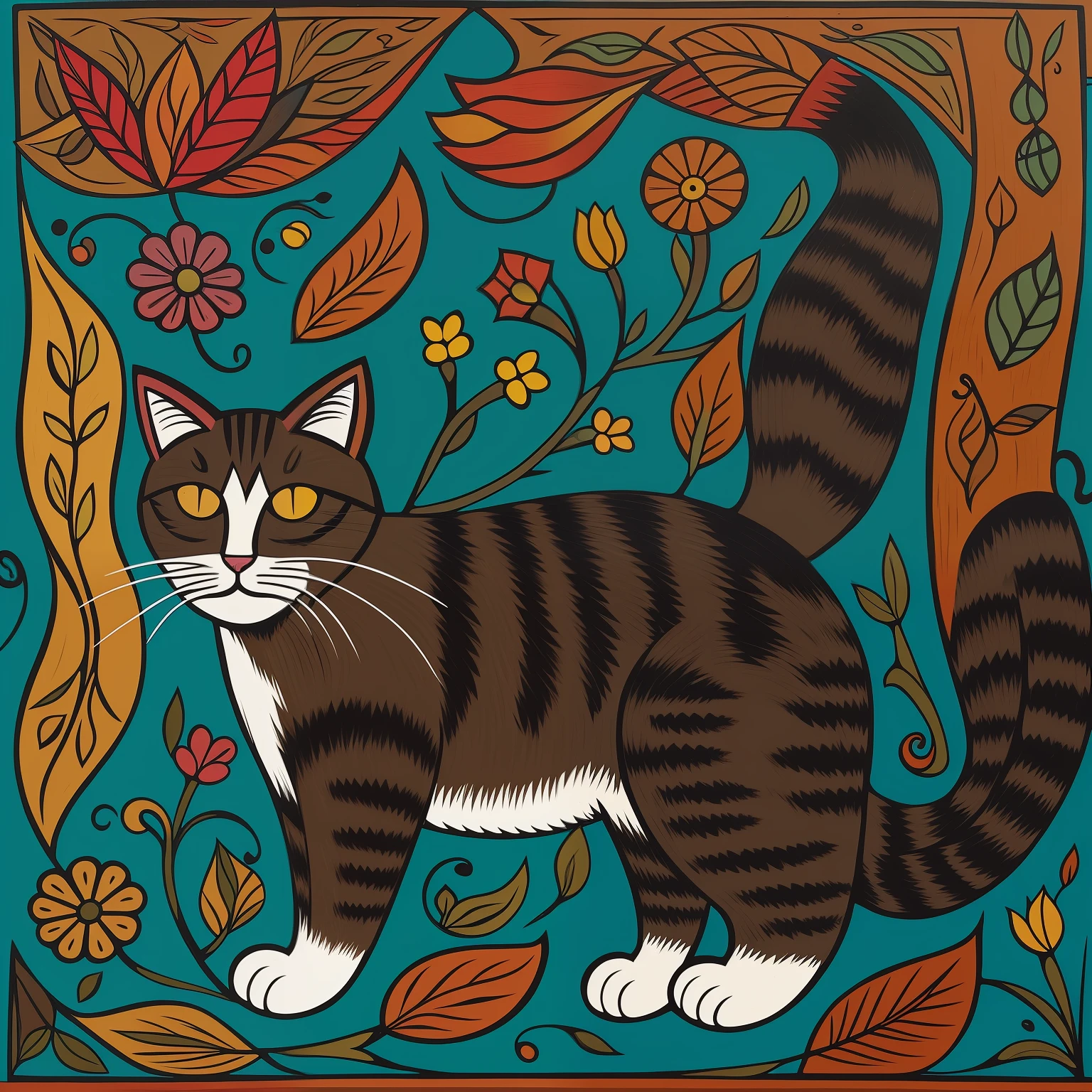 folk art style cat