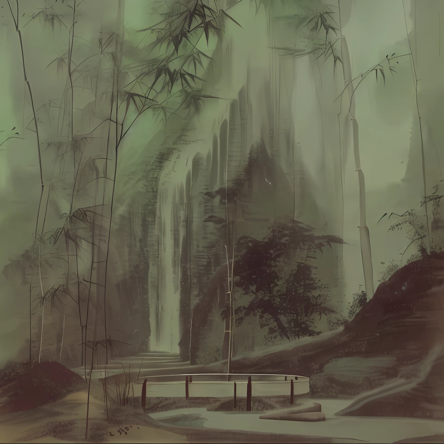 "There is no one on the stone table in the bamboo forest，The bamboo flute is laid horizontally。"