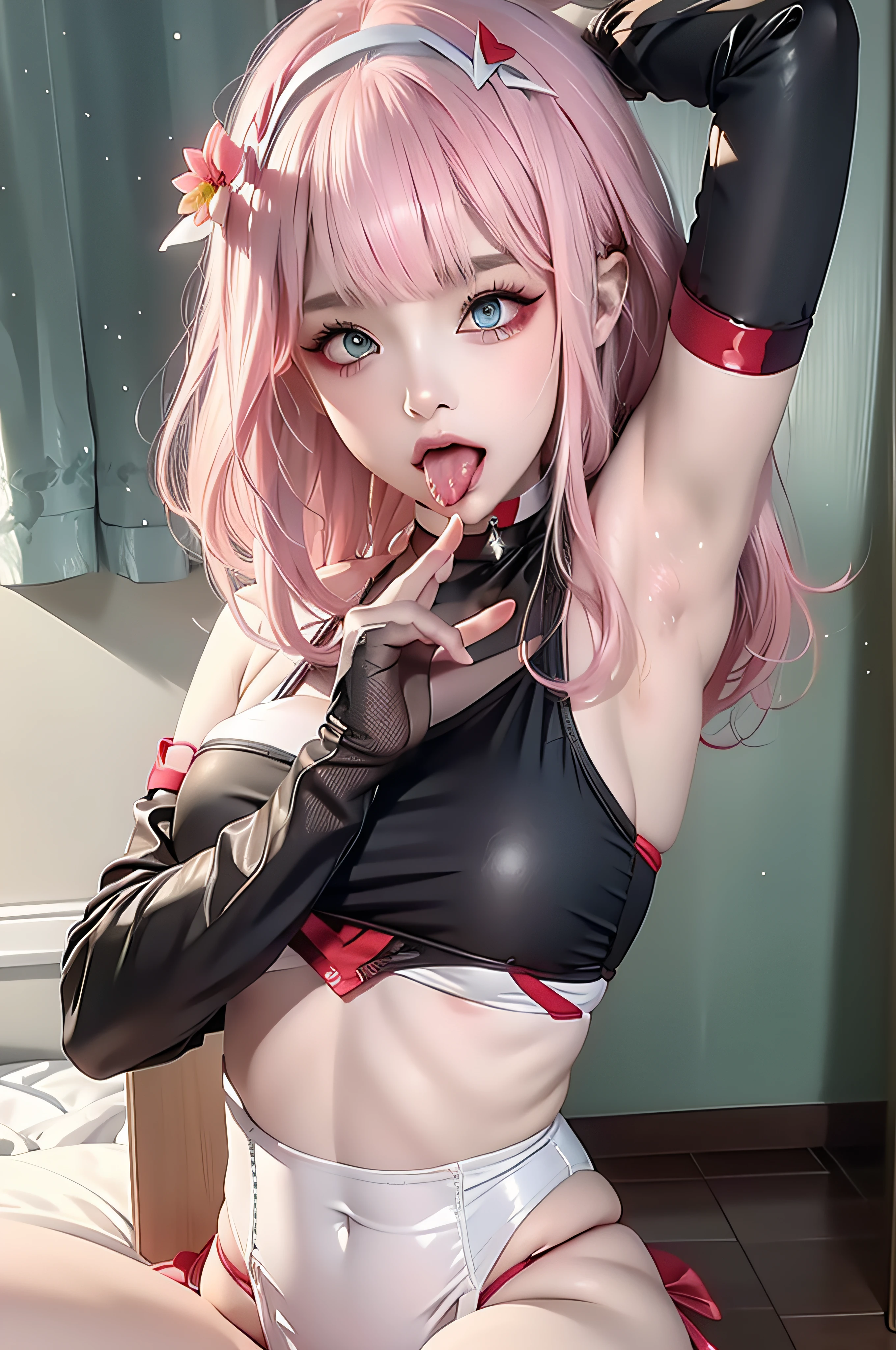 1girl, (sticking out her tongue out), (tongue), ultra high res, photorealistic, best quality, 8k resolution, masterpiece, cat ears, ((choker, latex, tight swimsuit)), tank top, ((close up face view)), (ahegao), kneeling, oh face, Open your mouth wide, Stick out your tongue to receive, One hand in your mouth, Ecstasy, (White liquid on your face), Face up, Shoot from above, (White liquid dripping from your mouth), Tongue sticking out, (White liquid accumulation on the tongue), ecstatic look, a large amount of white liquid in the mouth, white liquid on the chest, delicate fingertips, complicated fingertips, nsfw, eyes roll back, eyes up, zero two