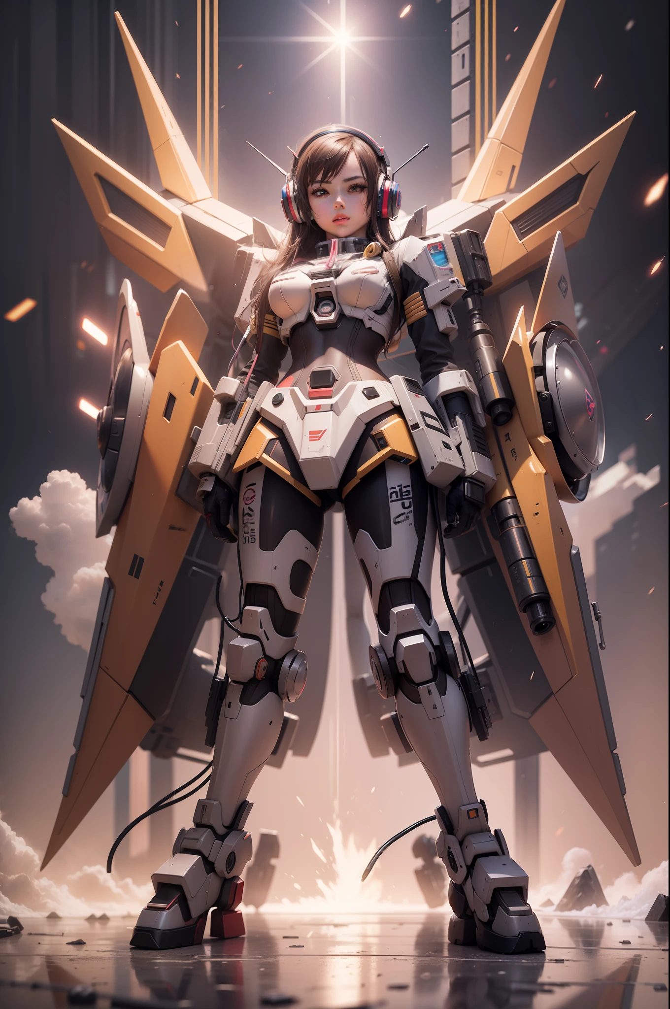 Girl, 3d, slim, Gundam, headphone, realistic, cyberpunk