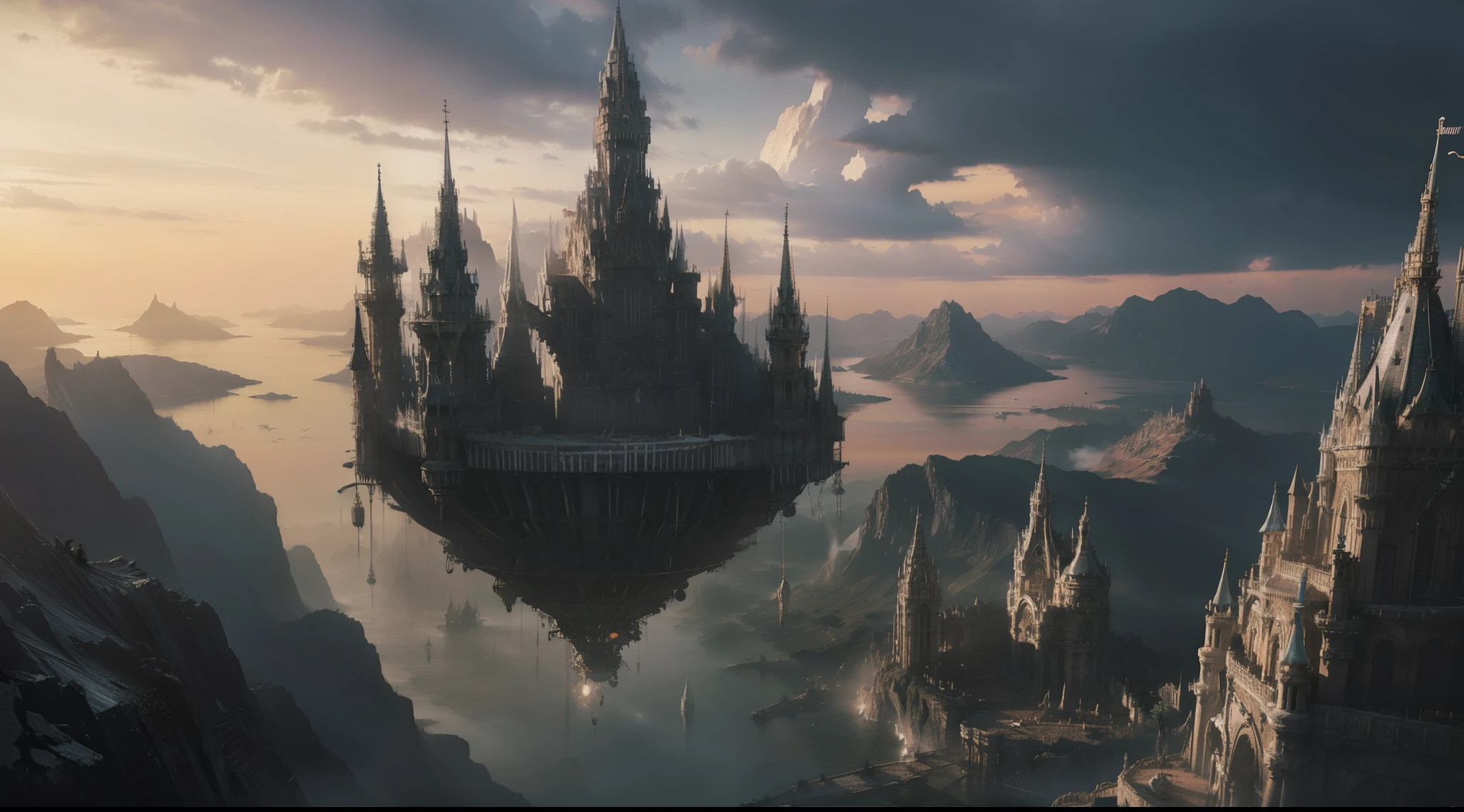 Floating island,sky cities,tmasterpiece,hyper HD,high rise,16k,best qualtiy,high detal,Magic