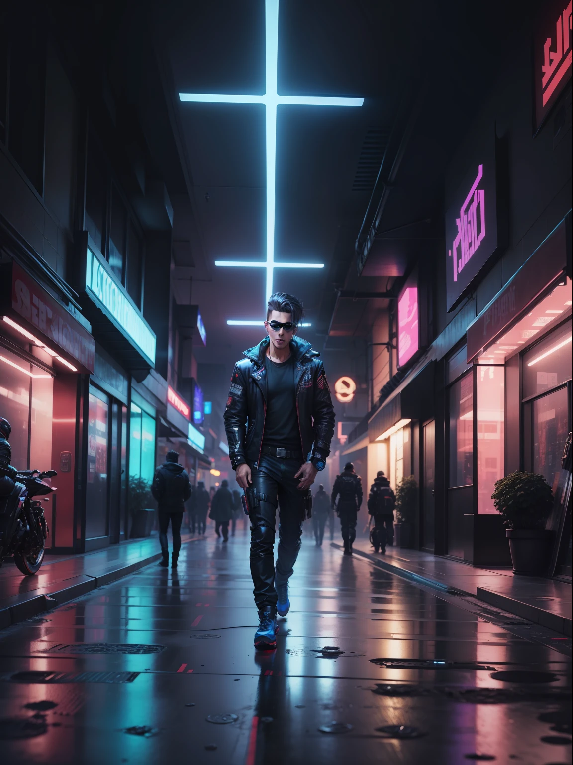 Change background cyberpunk handsome boy, realistic face, 8k, ultra realistic