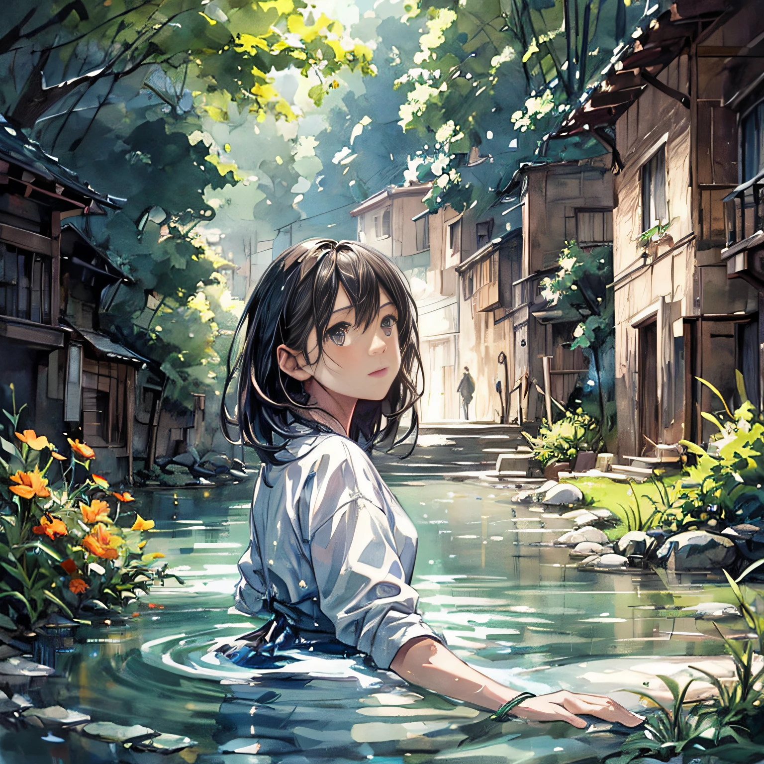 (masterpiece, best quality, beautiful art:1.4) of 1girl drowning in the flood, (head under water:1.3), frightened:1.2, city background, digital art, trending on artstation, 4k, high detail, high-resolution, professional painting, ultra-detail, hdr, 4k uhd, 8k, unreal engine 5, cinematic, neon highlights, volumetric lighting, realistic shadows, reflections, unreal engine 5, cinematic wallpaper, 8k, romantic