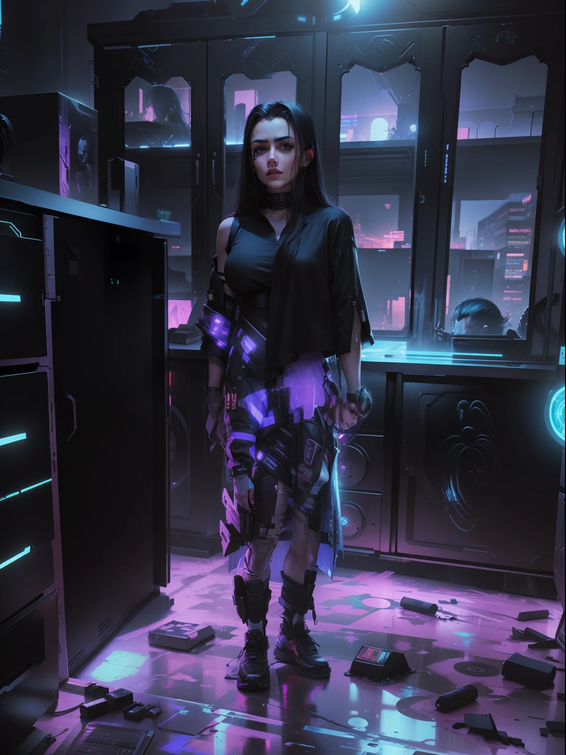 Change landscape  background cyberpunk handsome  and gals, realistic face, 8k, ultra realistic