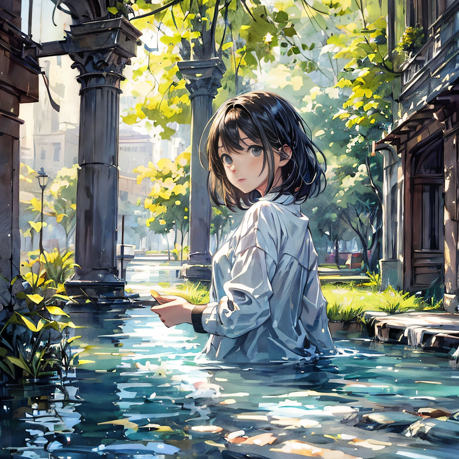 (masterpiece, best quality, beautiful art:1.4) of 1girl drowning in the flood, city background, digital art, trending on artstation, 4k, high detail, high-resolution, professional painting, ultra-detail, hdr, 4k uhd, 8k, unreal engine 5, cinematic, neon highlights, volumetric lighting, realistic shadows, reflections, unreal engine 5, cinematic wallpaper, 8k, romantic