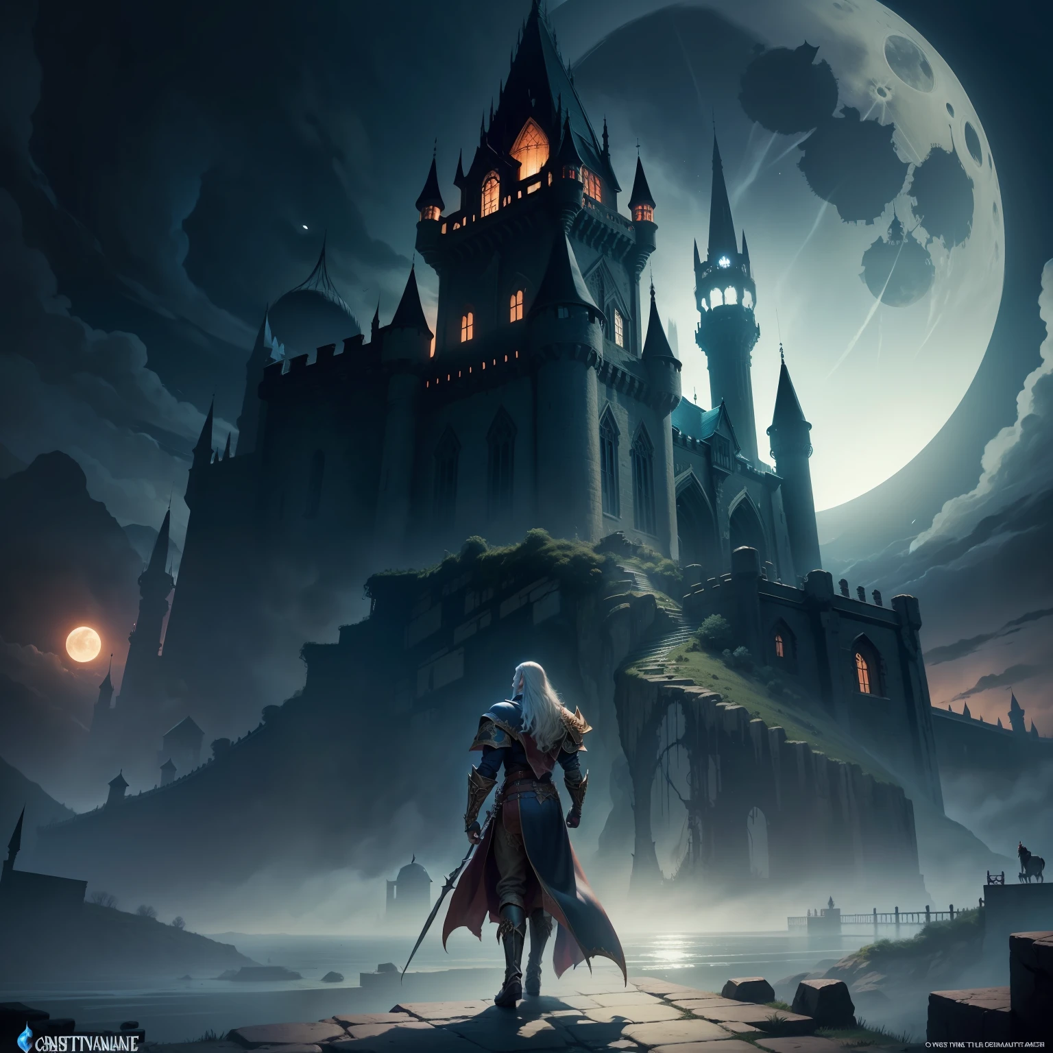 Castlevania lord of the shadows great Legendary castle with great Moon behind