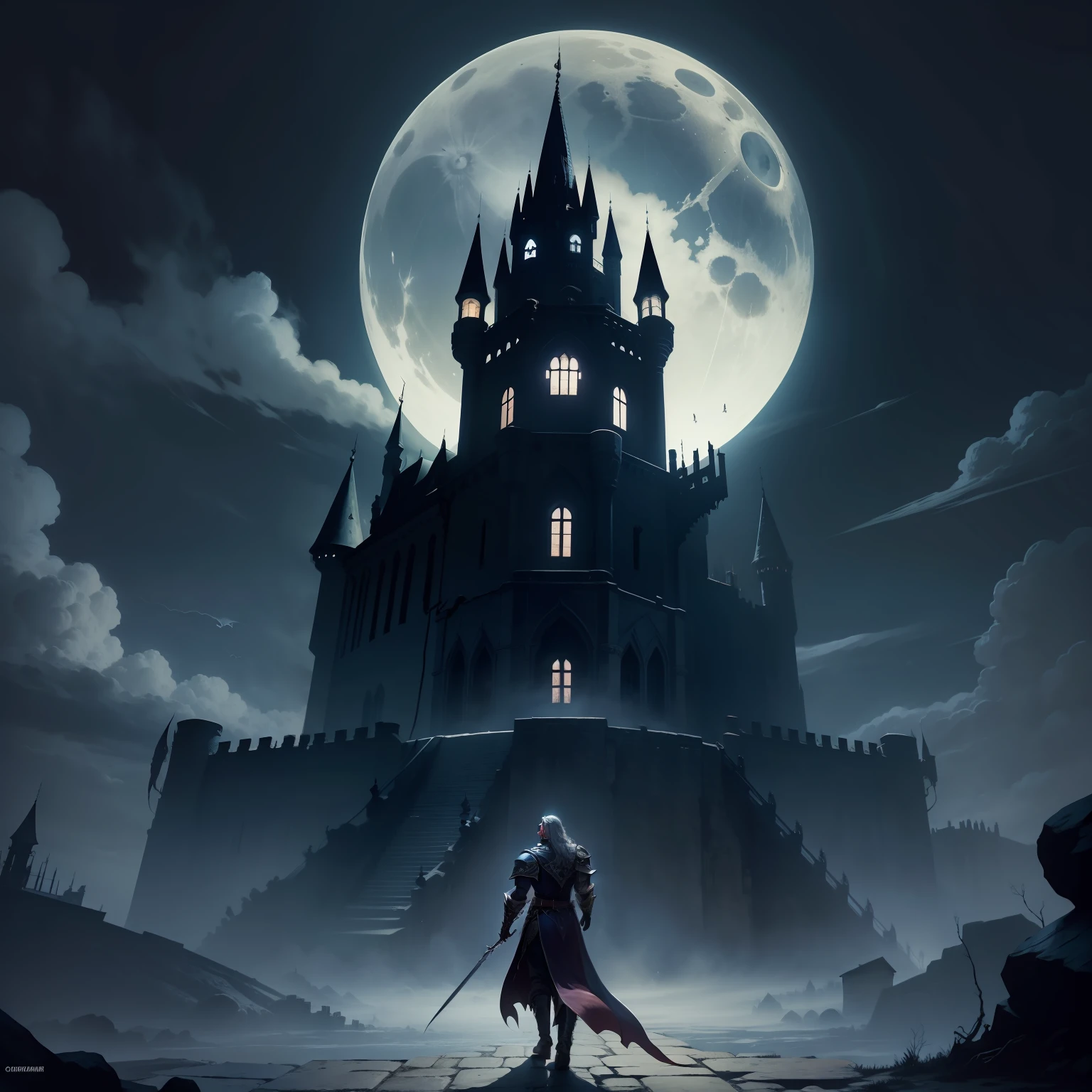 Castlevania lord of the shadows great Legendary castle with great Moon behind