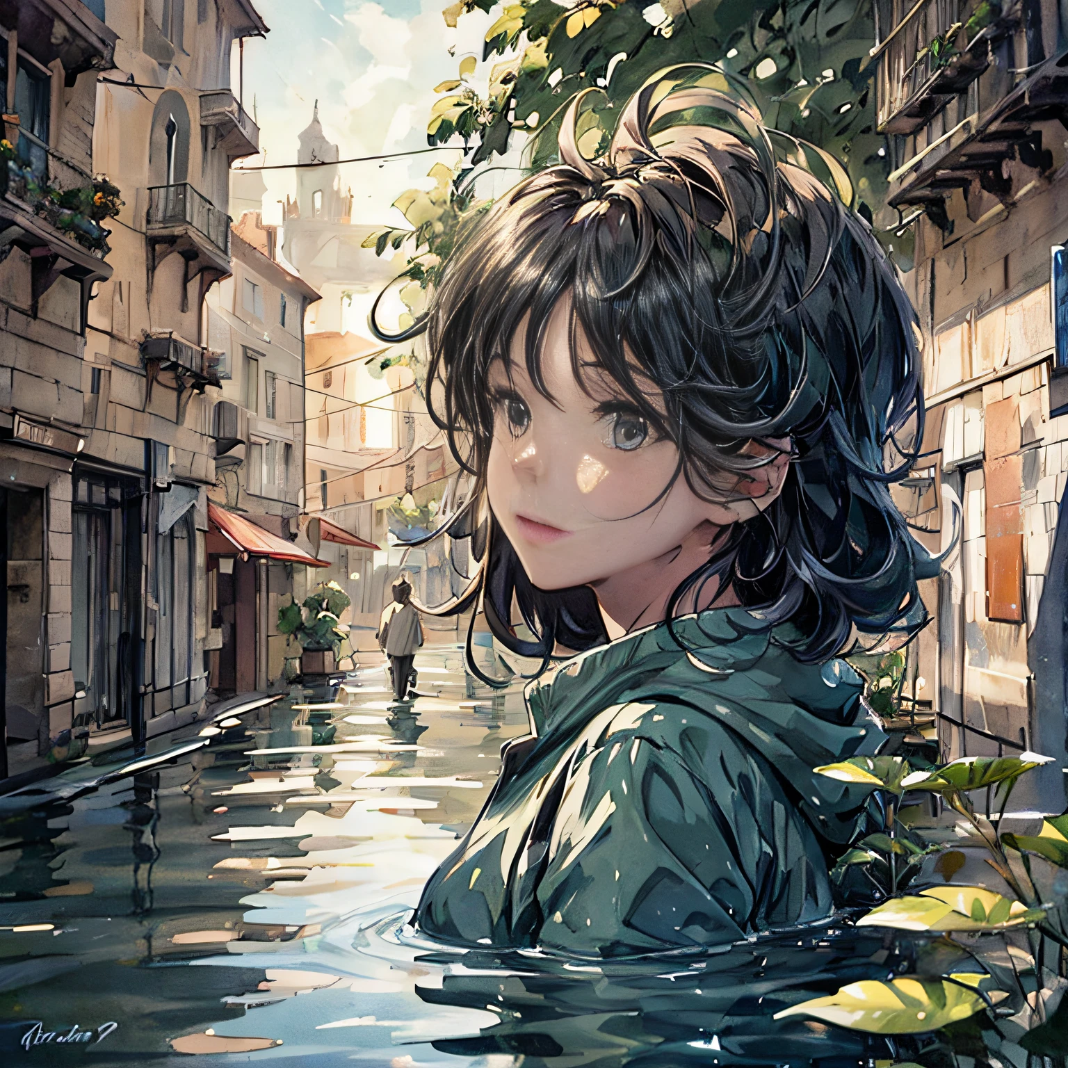 (masterpiece, best quality, beautiful art:1.4) of 1girl drowning in the flood, city background, digital art, trending on artstation, 4k, high detail, high-resolution, professional painting, ultra-detail, hdr, 4k uhd, 8k, unreal engine 5, cinematic, neon highlights, volumetric lighting, realistic shadows, reflections, unreal engine 5, cinematic wallpaper, 8k, romantic