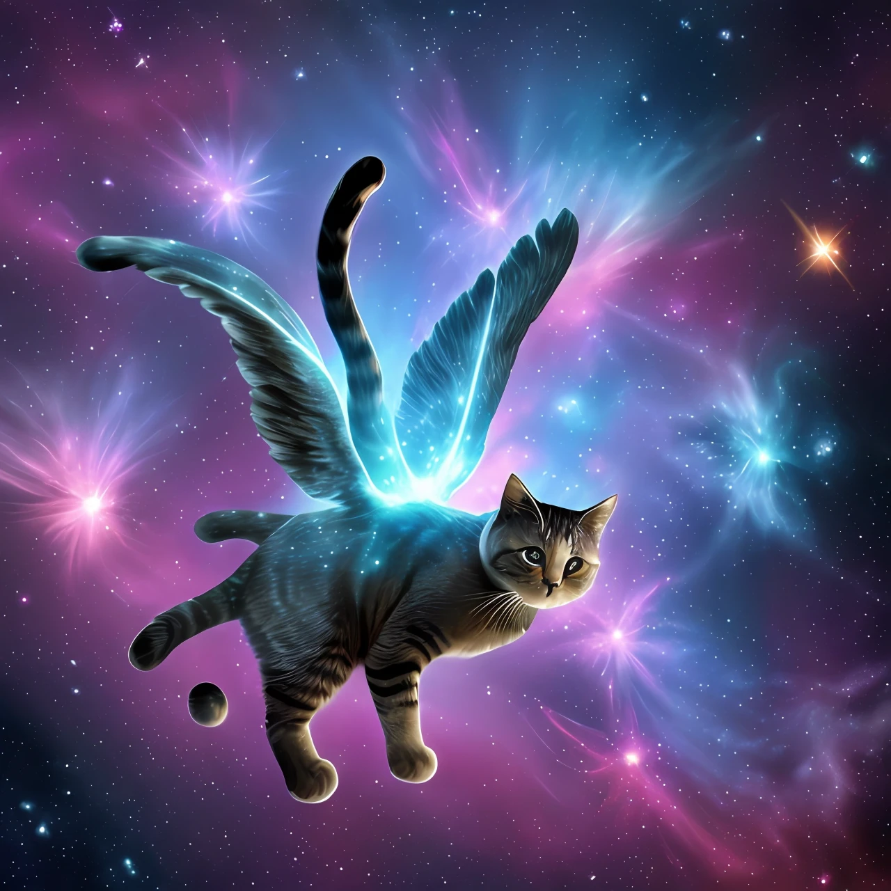 Cats with wings in outer space with nebula background