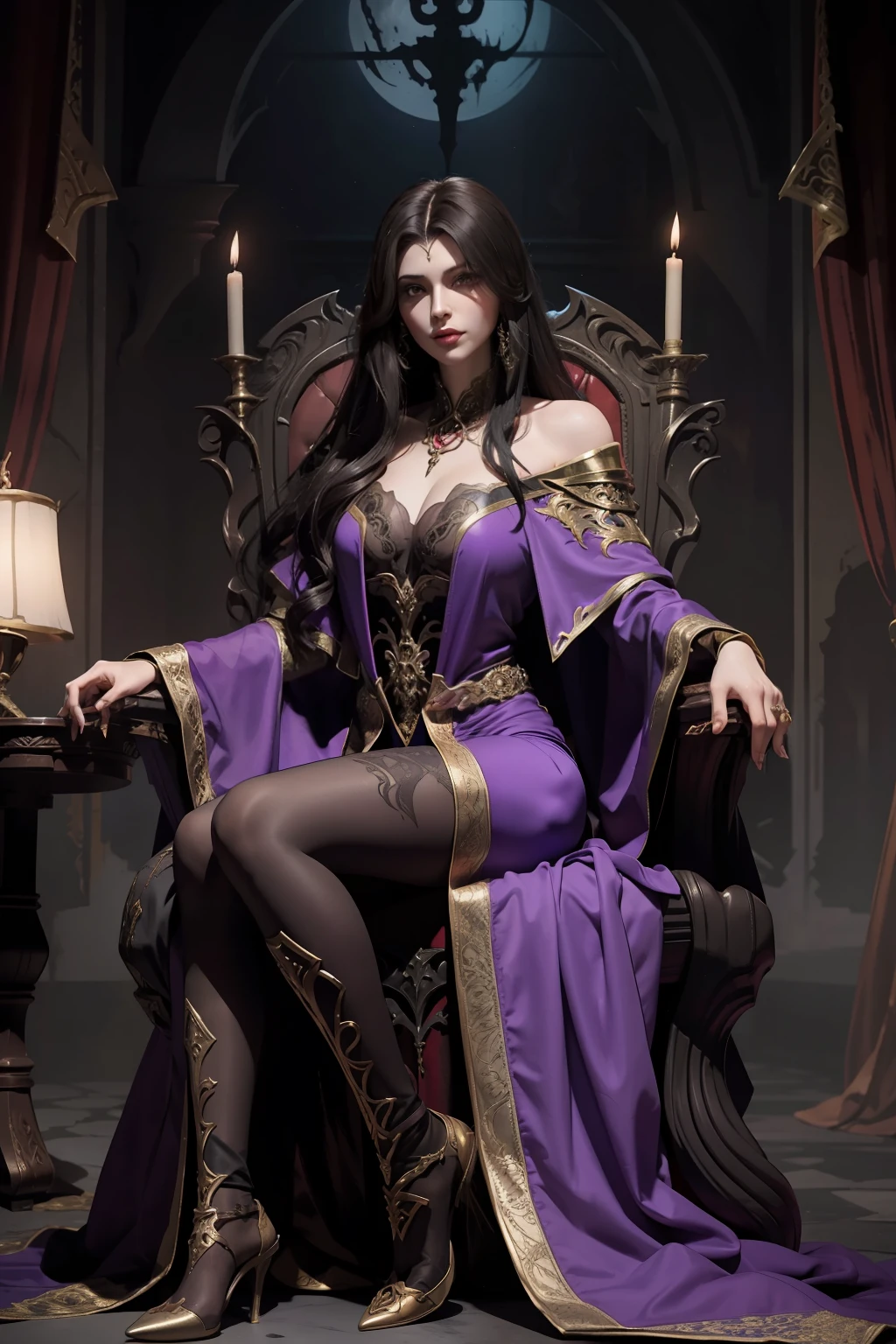 Castlevania Lord of the shadows prince full outfit with evil princesse full caftan outfit in throne room