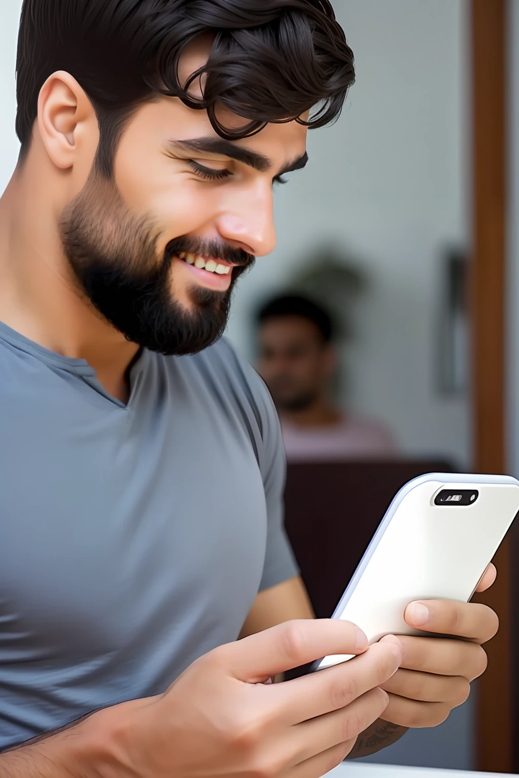 homem segurando um aparelho celular e olhando pra ele