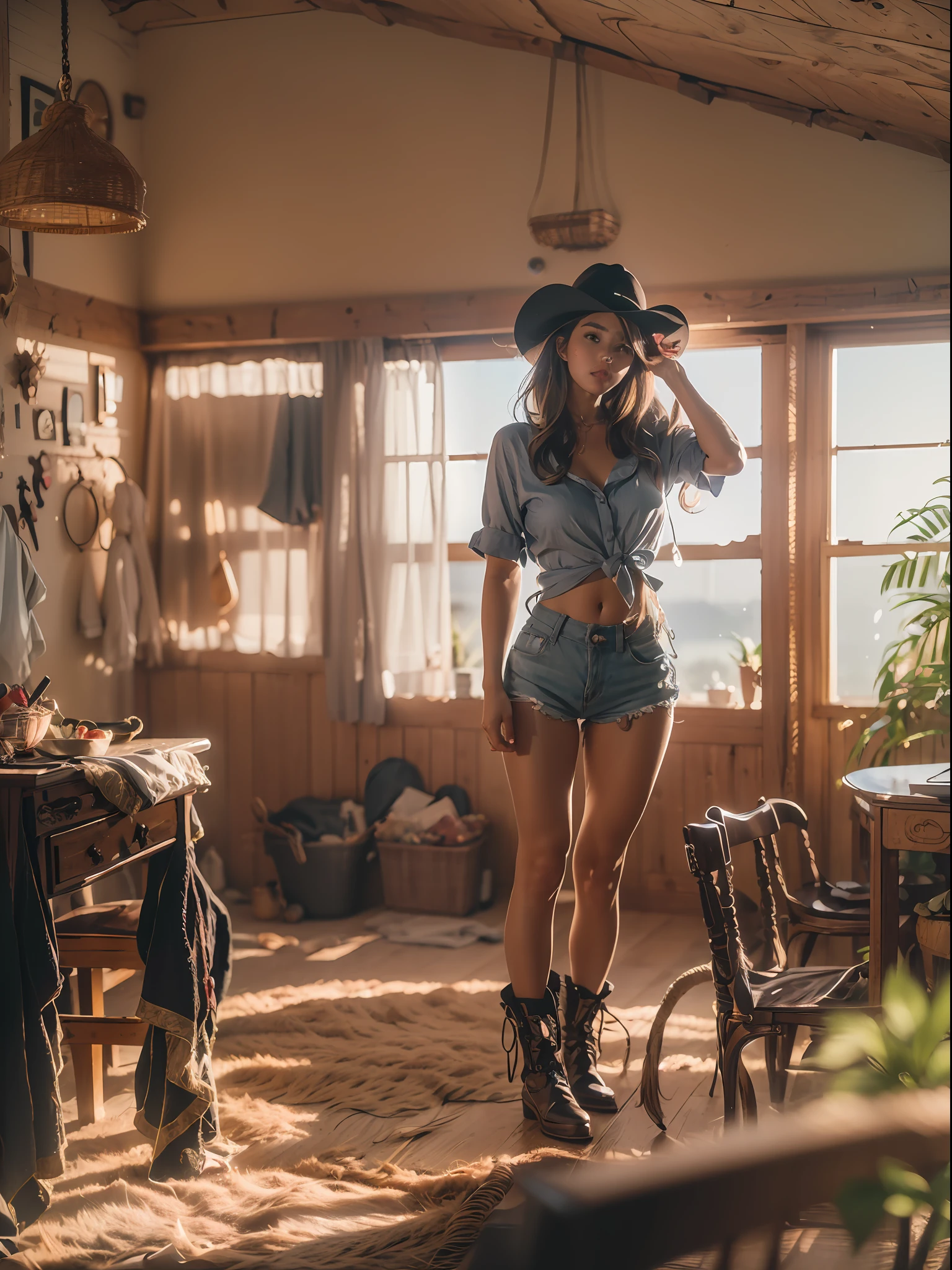 (RAW photo, 4k, masterpiece, high res, extremely intricate) (photorealistic:1.4), cinematic lighting 1girl, solo focus, summer noon, hot, 1990s \(style\),cowboy shot,indoors