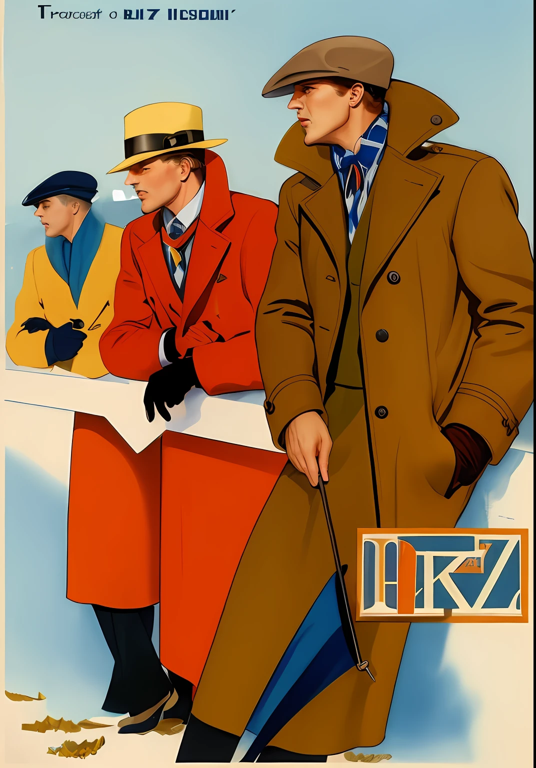 There are two men in coats and hats next to each other, Directed by: Franciszek Kostrzewski, Directed by: Witold Pruszkówski, poster de roupas vintage, Directed by: Pruett Carter, poster vintage, por P.C. Skovgaard, Directed by: Andrzej Pronaszko, Directed by: Fritz Puempin, Directed by: Pawel Kluza