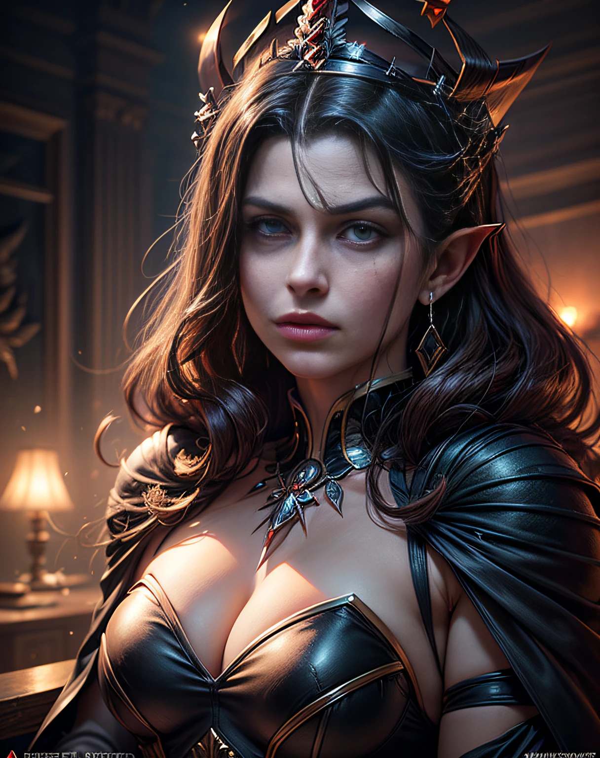 (masterpiece, best quality, beautiful art:1.4), upper body, waist up, captivating, seductive (queen of wrath:1.8) in the style of greg rutkowski, perfect eyes, artgerm, wlop and ross tran, beautiful, cute - fine - face, pretty face, oil slick hair, realistic shaded perfect face, extremely fine details, realistic shaded lighting, dynamic background, artstation, poster, volumetric lighting, very detailed, 8 k (sharp focus:1.6), highly detailed, ultra realistic, 8k