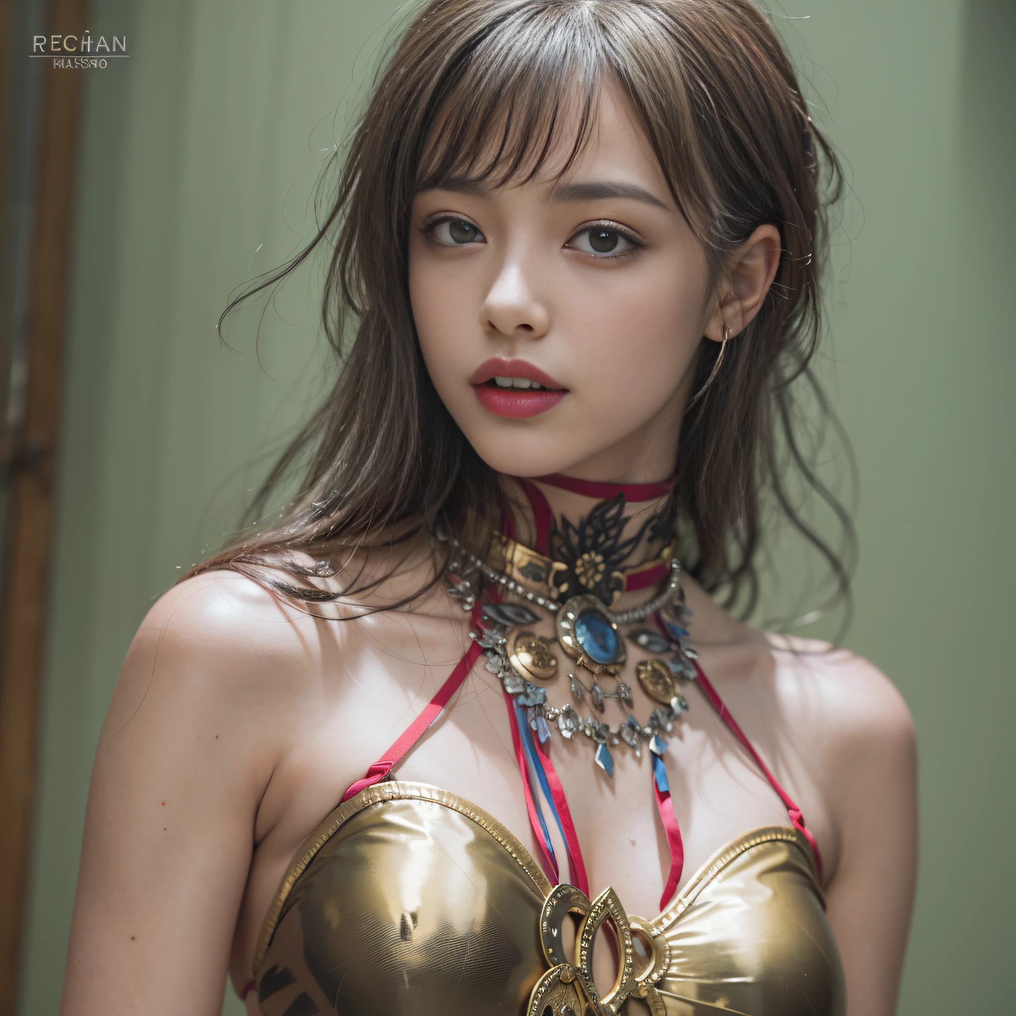 ((masterpiece:1.4)、(top-quality:1.4)、(reallistic:1.7))、Sexy Beauty Model Fashion Show、Extraordinary beauty、Bondage style:1.4、latex shiny:1.4、Latex bodysuit、By Luis Royo、age19、Ultra Bikini、Looking Back Beauty、Outstanding style、Ergonomically normal body shape、standingn、fullllbody、foco nítido:1.5、Slender Abs、beauty legs、Beautiful ass、A detailed eye、Raw photo、red-lips、Red high heels、a choker、a necklace、耳Nipple Ring、The background is the Met Gala at the Metropolitan Museum of Art in New York、