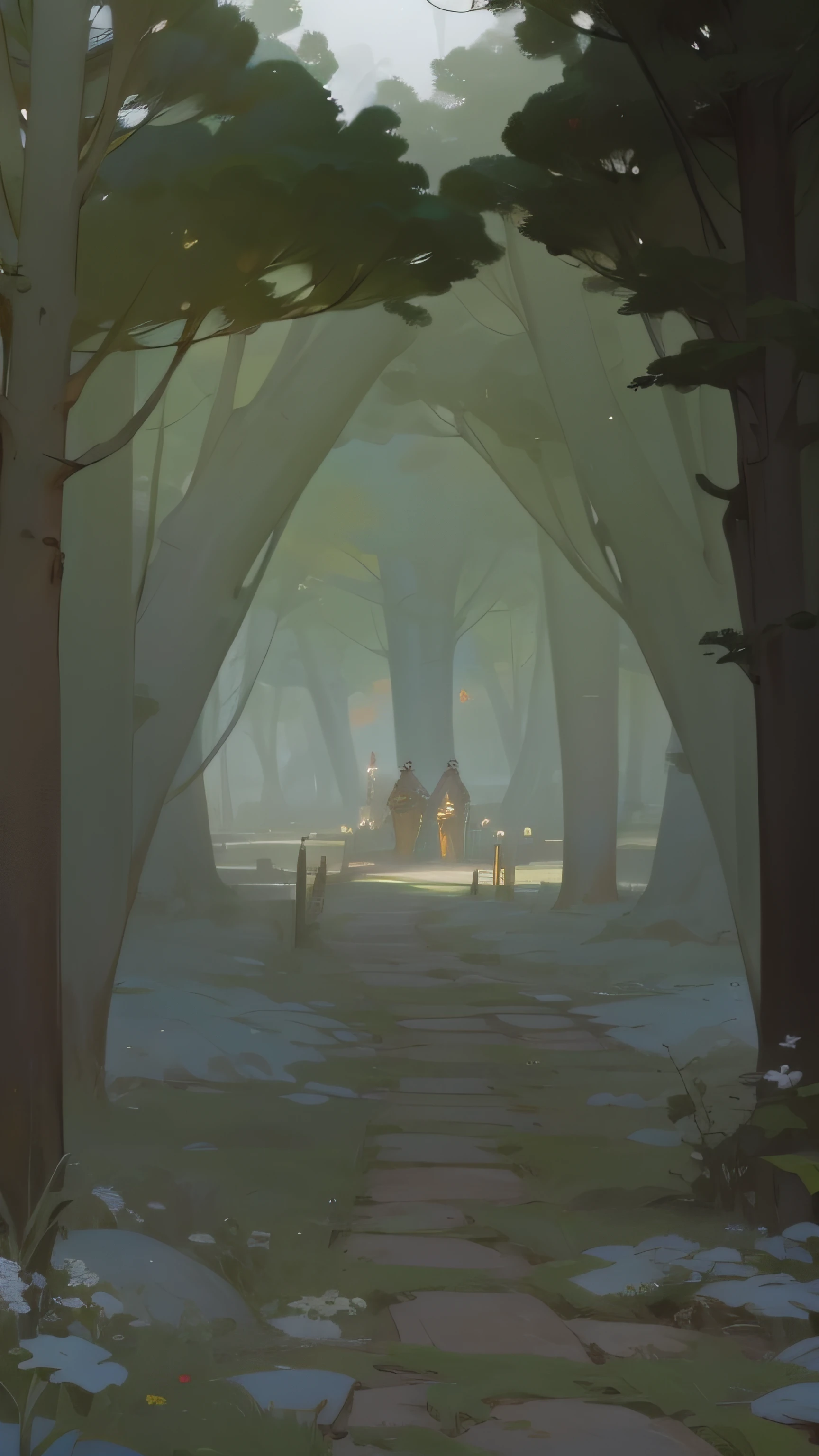 Hay una imagen de un camino que es muy estrecho, escena de fondo aleatoria, Arte de fondo, romantic simple path traced, Senda, El fondo es brumoso, Paisaje de pasillo, trazado, Arte de fondo del anime, in the game graphic, Ruta simple trazada, entrance to ethereal realm, Bajo detalle. Pintura digital, Imagen de fondo, Fondo de bosque blando, Fondo del bosque de los elfos, Fondo de alcantarillado