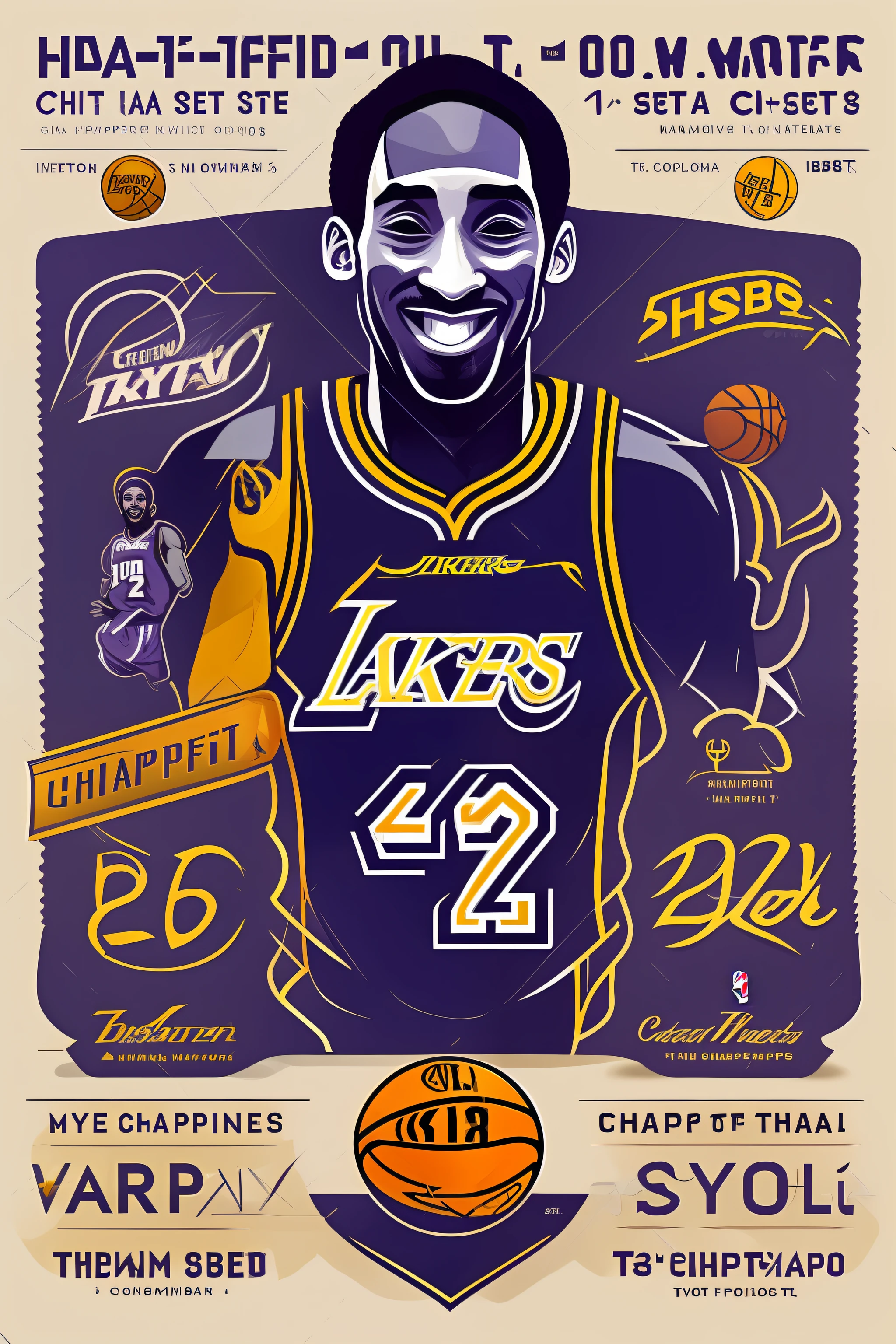 Create for me a set of Kobe Bryant T-shirts with his NBA Champion and NBA MVP titles around his image