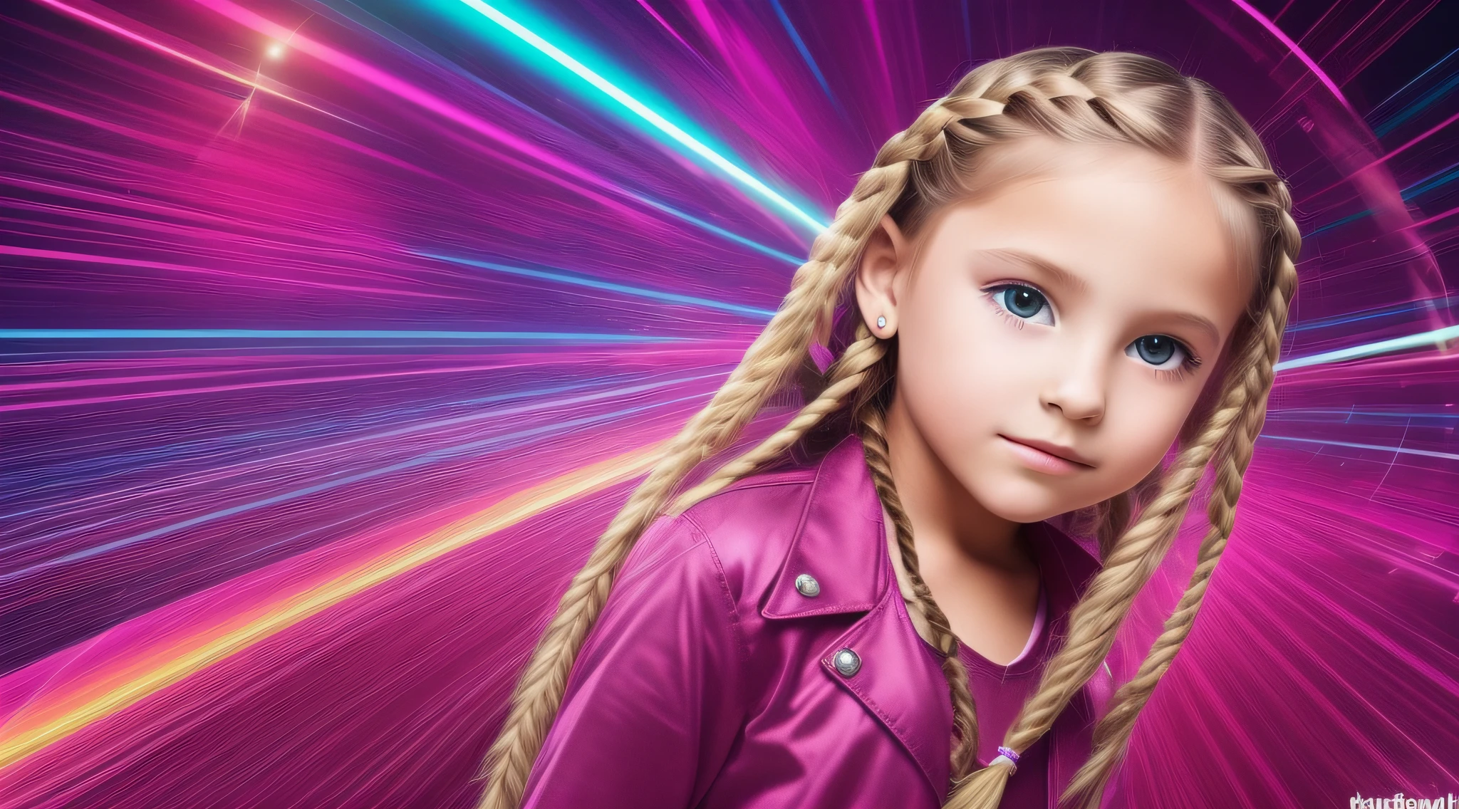 girl CHILD , Russian blonde in braids, ROUPA DE DISCO, BOLA DE DISCOTHEQUE, LUZES DE DISCOTECA.