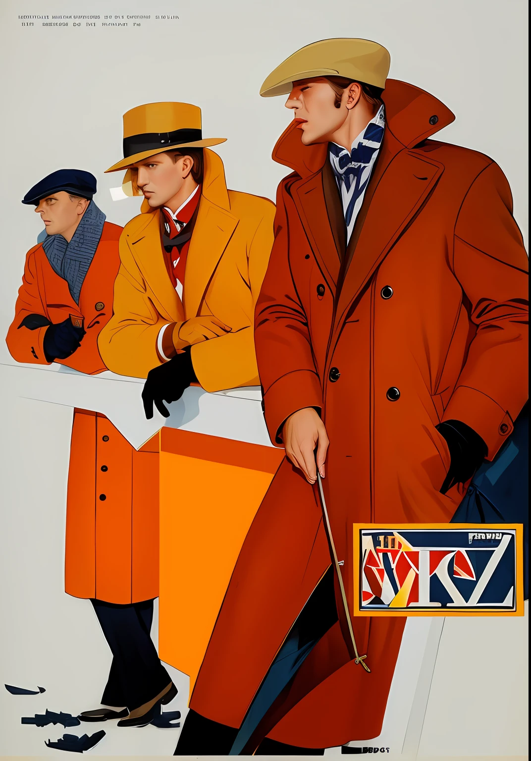 There are two men in coats and hats next to each other, Directed by: Franciszek Kostrzewski, Directed by: Witold Pruszkówski, poster de roupas vintage, Directed by: Pruett Carter, poster vintage, por P.C. Skovgaard, Directed by: Andrzej Pronaszko, Directed by: Fritz Puempin, Directed by: Pawel Kluza