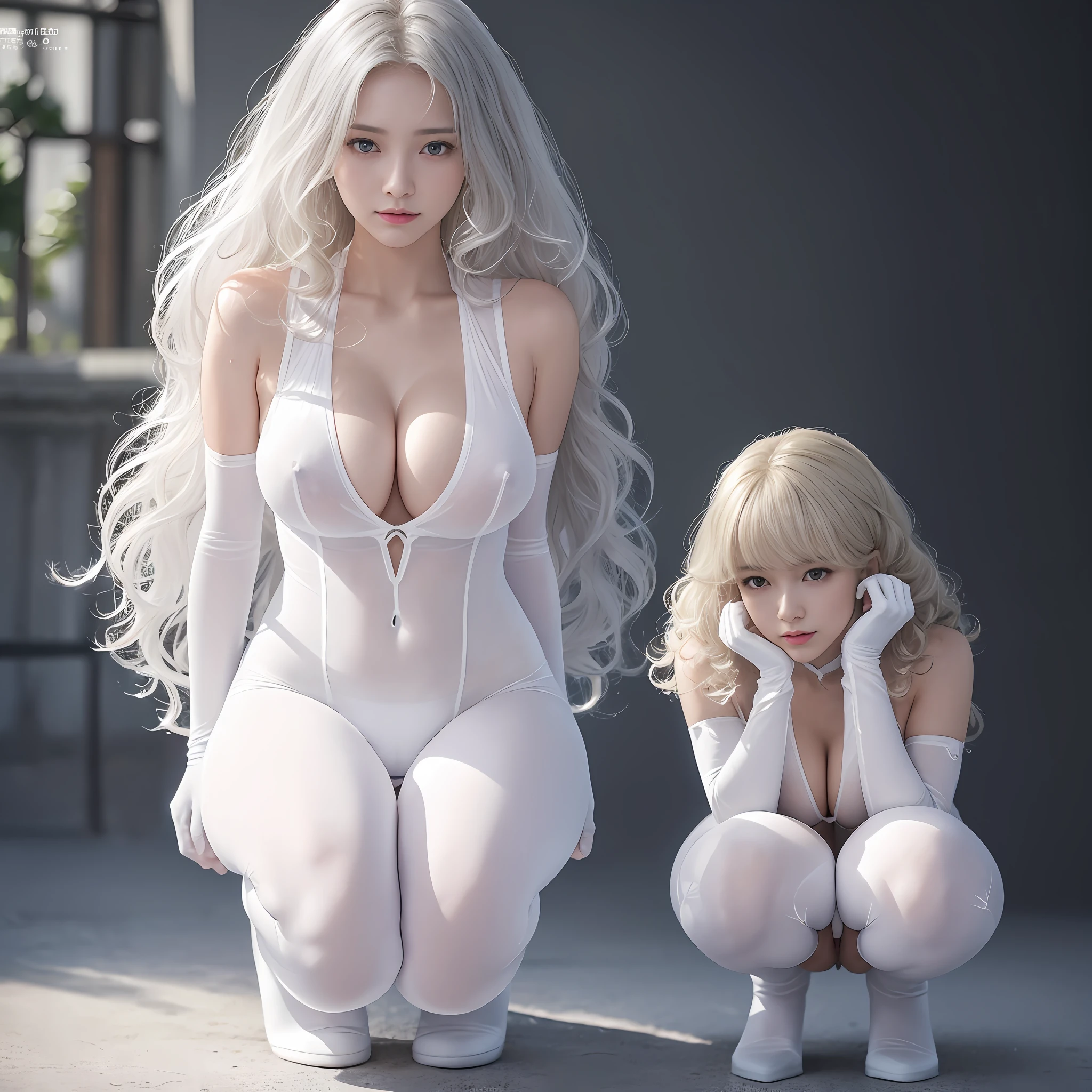 no extra arm:2、no extrahand:2、((solo 1girl))、{full length|Full height|all-fours|Ass focus|half-squat}、{Wide Shot:1.5|Drone view|OverHeadShot|low angle:1.5}、(wetted Porcelain skin、Wetted White skinny bodysuit)、Very thin and soft fabric、wetted face、{wetted hair|Floated hair|Curly hair|silver hair|blonde hair|brunette}、Detailed Clear Nipples、detailed crotch、(The shape of the pubic area is Clearly Visible:1.2)、ass visible through thighs:1.3、Nipple shadow、(masterpiece, top-quality)、(Photorealsitic:1.37)、(8k、RAW Photography)、(BokeH)、({childish|Gigantic、cleavage})、((((detailed beautiful face))))、NSFWSTILLSHOW、Darkbackground、neons、zydG、high collar、elbow_gloves、