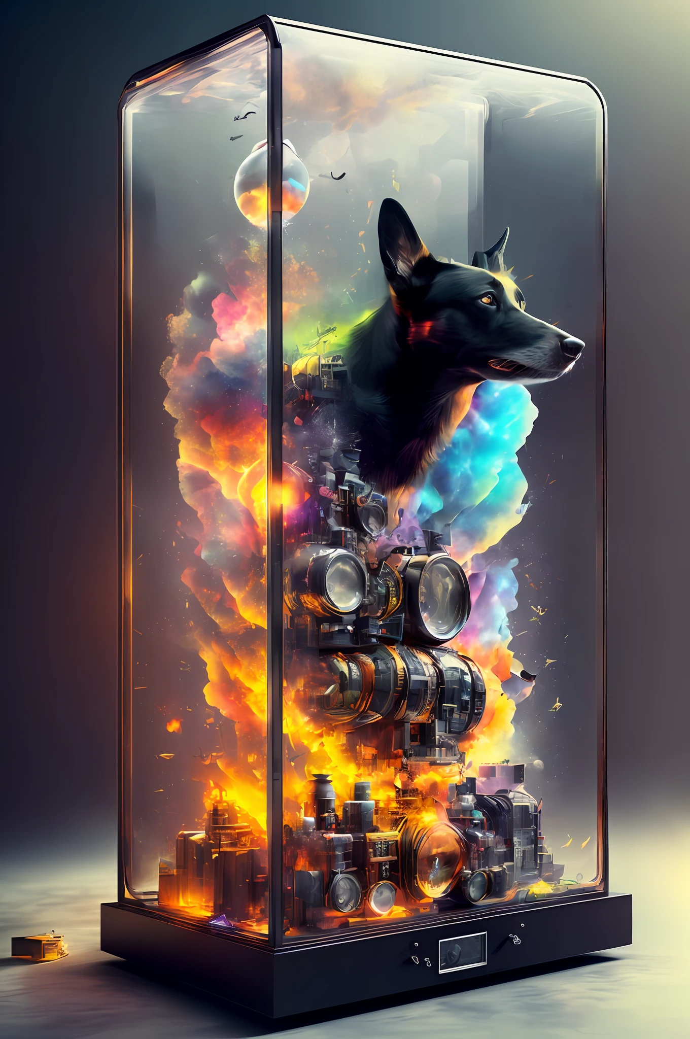knollingcase,  black dog,  (((vibrant, photo realistic, realistic, dramatic,  sharp focus, 8k)))