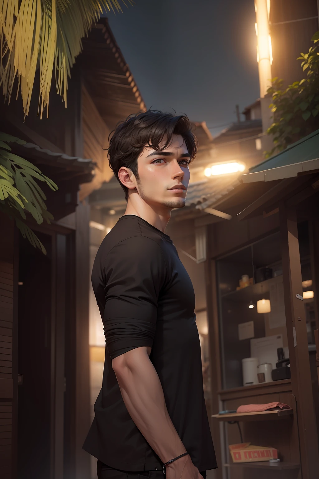 Make this photo anime, handsome boy, with original face