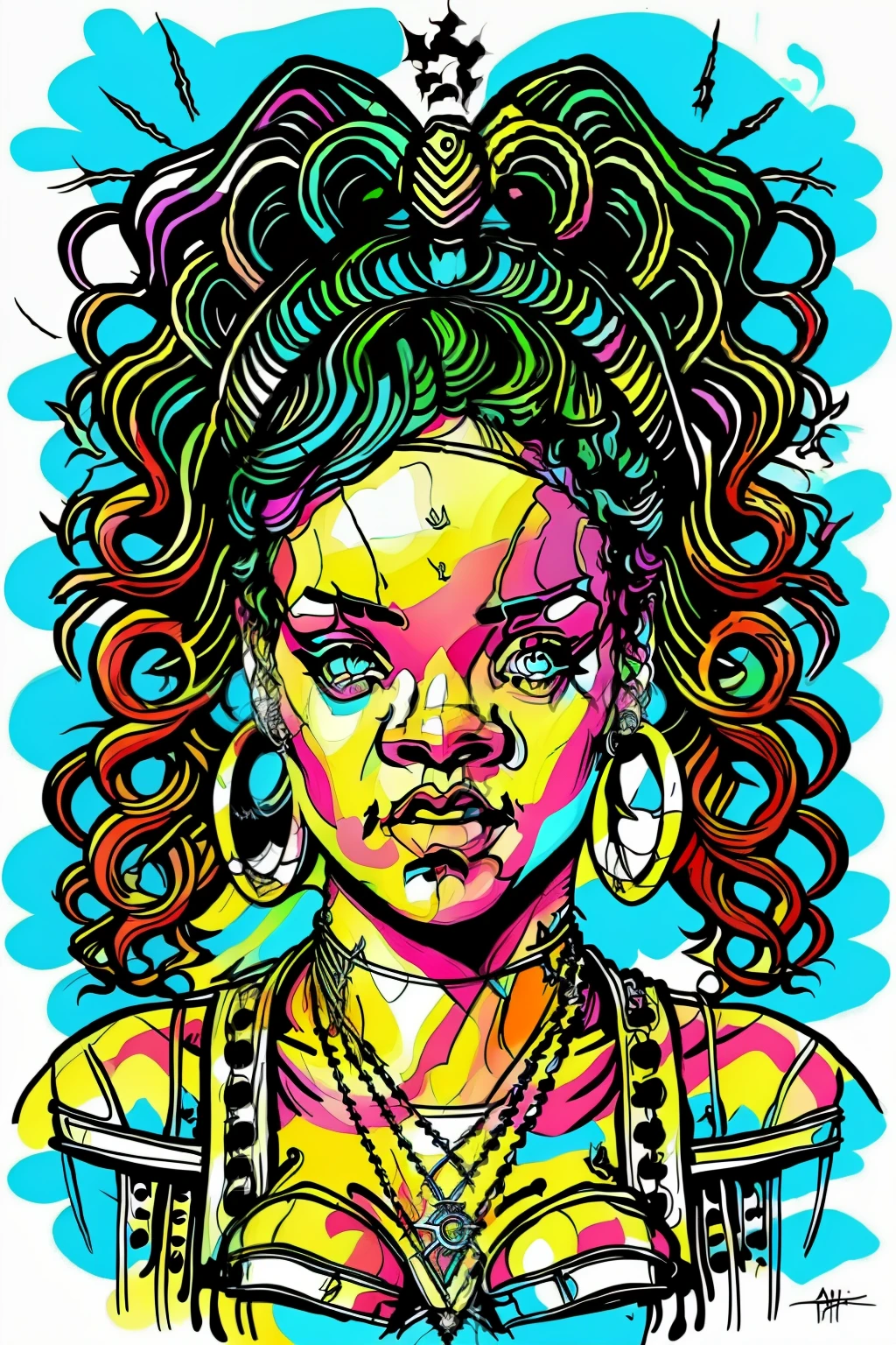 Rihanna in digital illustration style, arte raggae, full-colour illustration, estilo de arte vetorial,