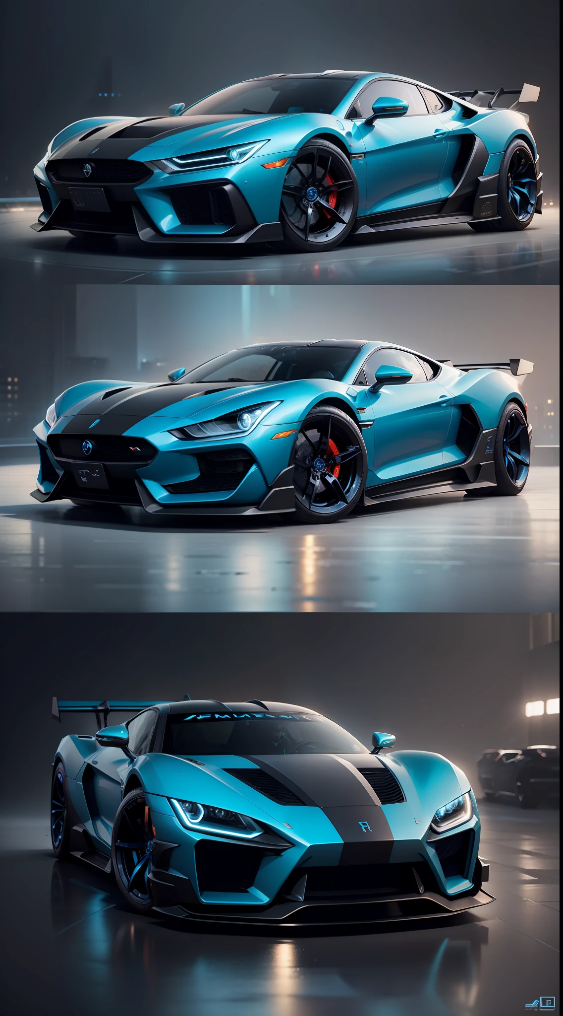 A cyberpunk luxury car,blue colors,Extended luxury bridge car
