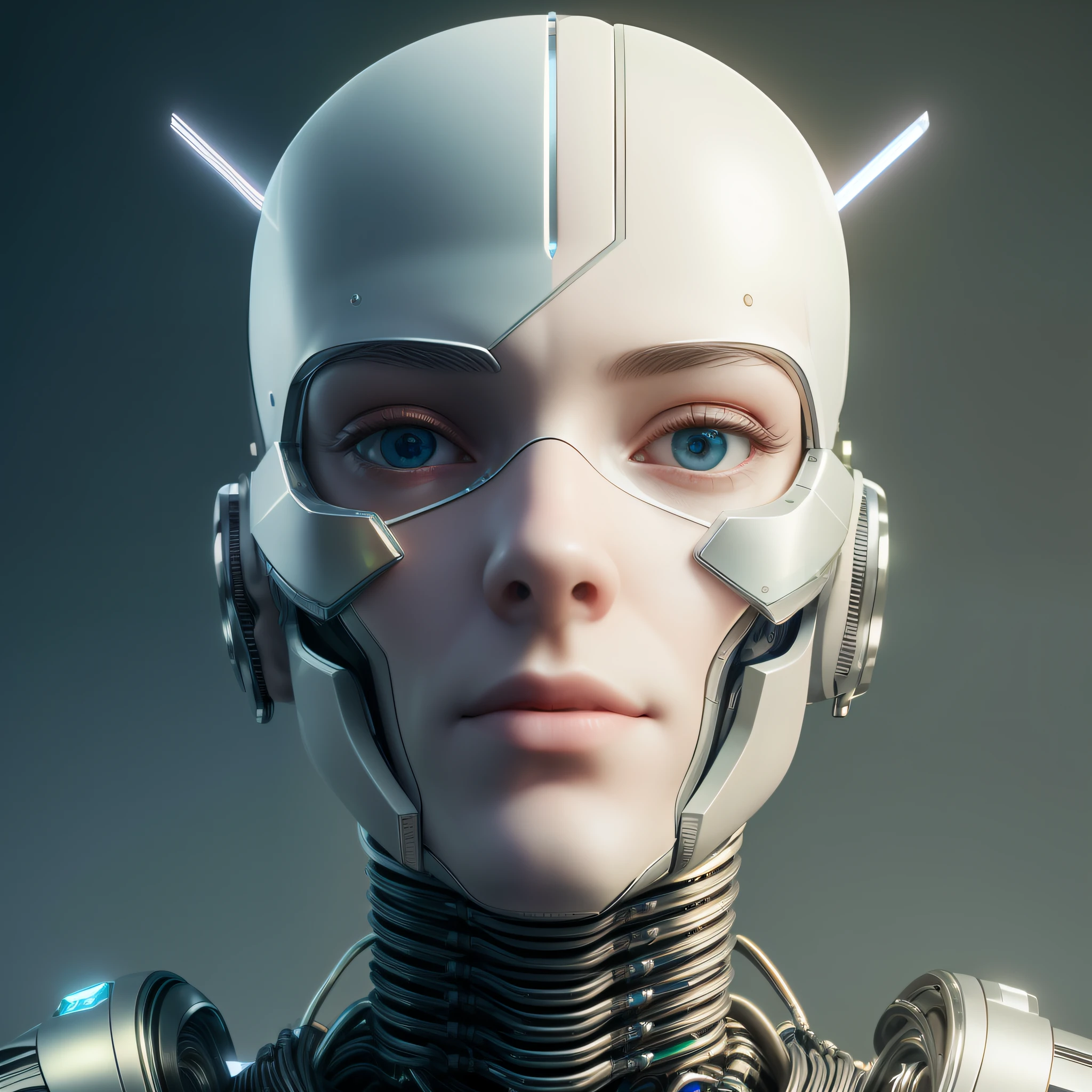 complex 3d render ultra detailed of a beautiful porcelain profile man android face, cyborg, robotic parts, 150 mm, beautiful studio soft light, rim light, vibrant details, luxurious cyberpunk, lace, hyperrealistic, anatomical, facial muscles, cable electric wires, microchip, elegant, beautiful background, octane render, H. R. Giger style, 8k, best quality, masterpiece, illustration, an extremely delicate and beautiful, extremely detailed ,CG ,unity ,wallpaper, (realistic, photo-realistic:1.37),Amazing, finely detail, masterpiece,best quality,official art, extremely detailed CG unity 8k wallpaper, absurdres, incredibly absurdres, robot, silver halmet, full body, sitting