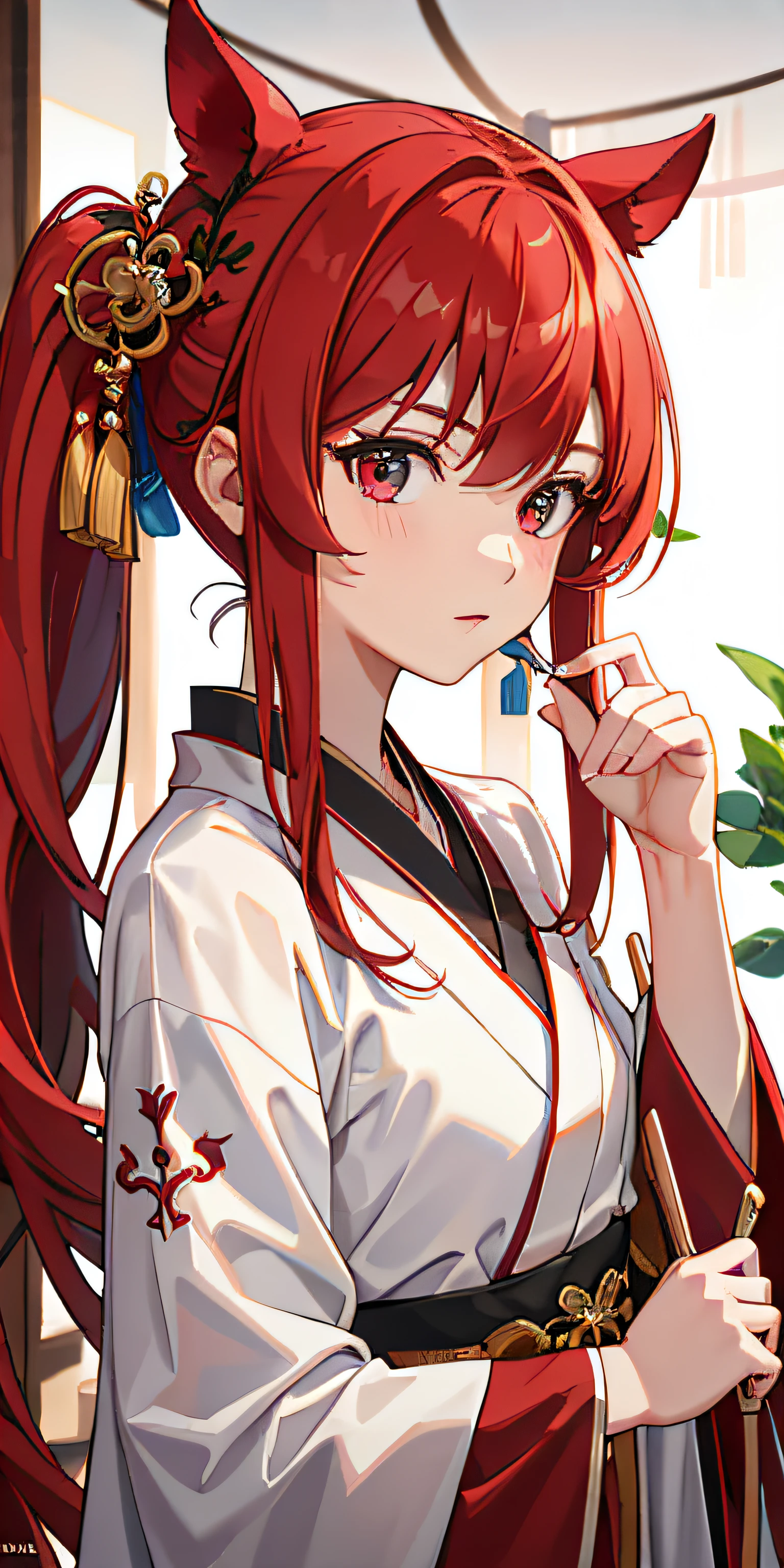 8k,RAW photos,best qualtiy,tmasterpiece:1.2),ultra - detailed,Red tone Hanfu,femele,Human Immortal Cultivator,20 years old,horsetail