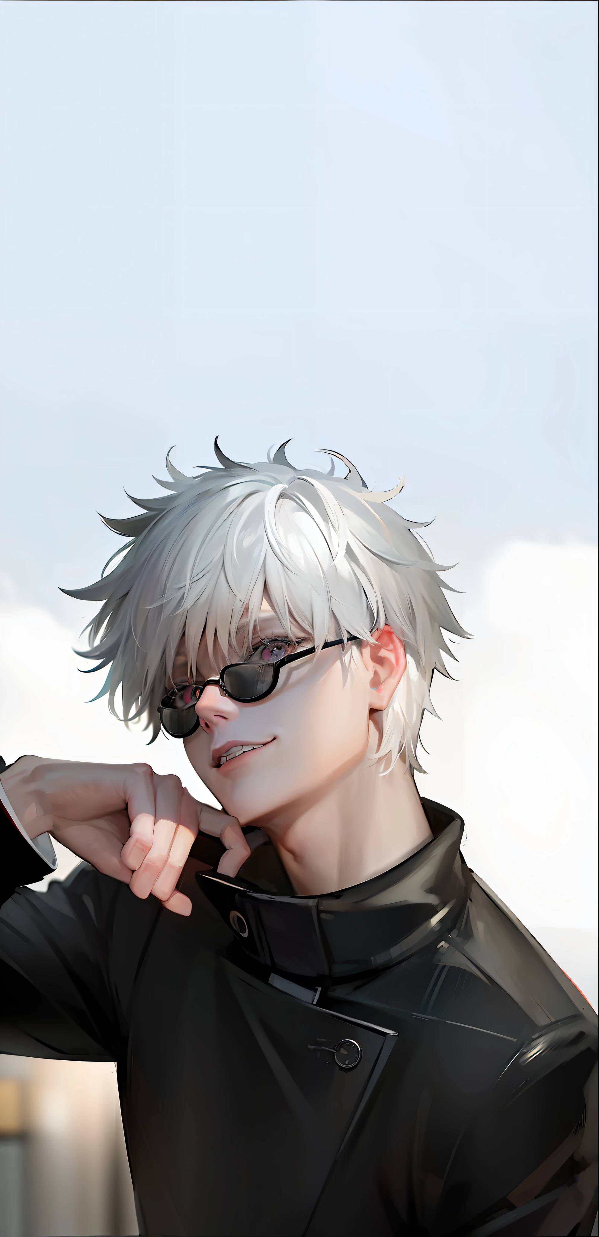 Melhor qualidade, realista,Anime guy with white hair and sunglasses holding a cell phone, Ken Kaneki, kaneki ken, Killua Zoldyck Retrato, cabelos brancos, Killua Zoldyck cabelo preto, um louco de cabelos prateados, cabelos brancos, Nagito Komaeda, Gatilho Estilo de Arte de Anime, Killua Zoldyck, Yoko Taro