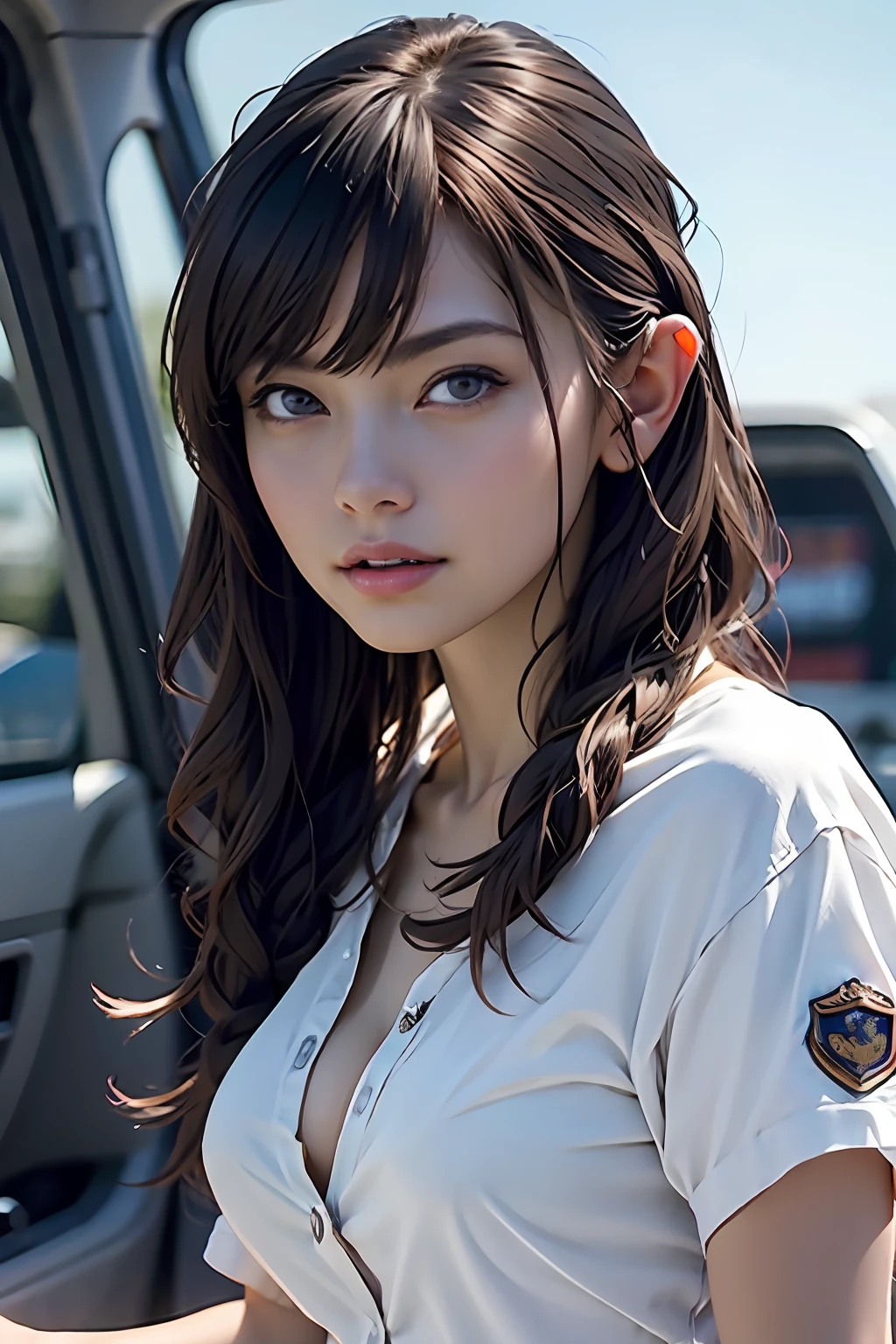 Ultra-detailed complex 3D rendering of face, (Colossal: 8.8), (masterpiece, top quality, octane rendering, 8K), glamour shot full body image, very beautiful young elf, cleavage, (very detailed skin: 1.2), (exposure: 1.1), brown-haired, ((wearing a plummeted open shirt of white silk: 1.10)), beautiful Caucasian woman with black skin with full soft breasts with big buttocks, Single, long braided hair, big breasts, dynamic angle, mystical expression, ultra-realistic photo, (((portrait)))), bare feet, futuristic urban background, facial muscles, detailed and beautiful queen gold crown, in the style of Marvel Comics, ArtStation trends, clear focus, studio photography, intricate details, very detailed, detailed red eyes, very detailed, Sharp Focus, Digital Rendering, Professional, Abs, Dark Grey Background,