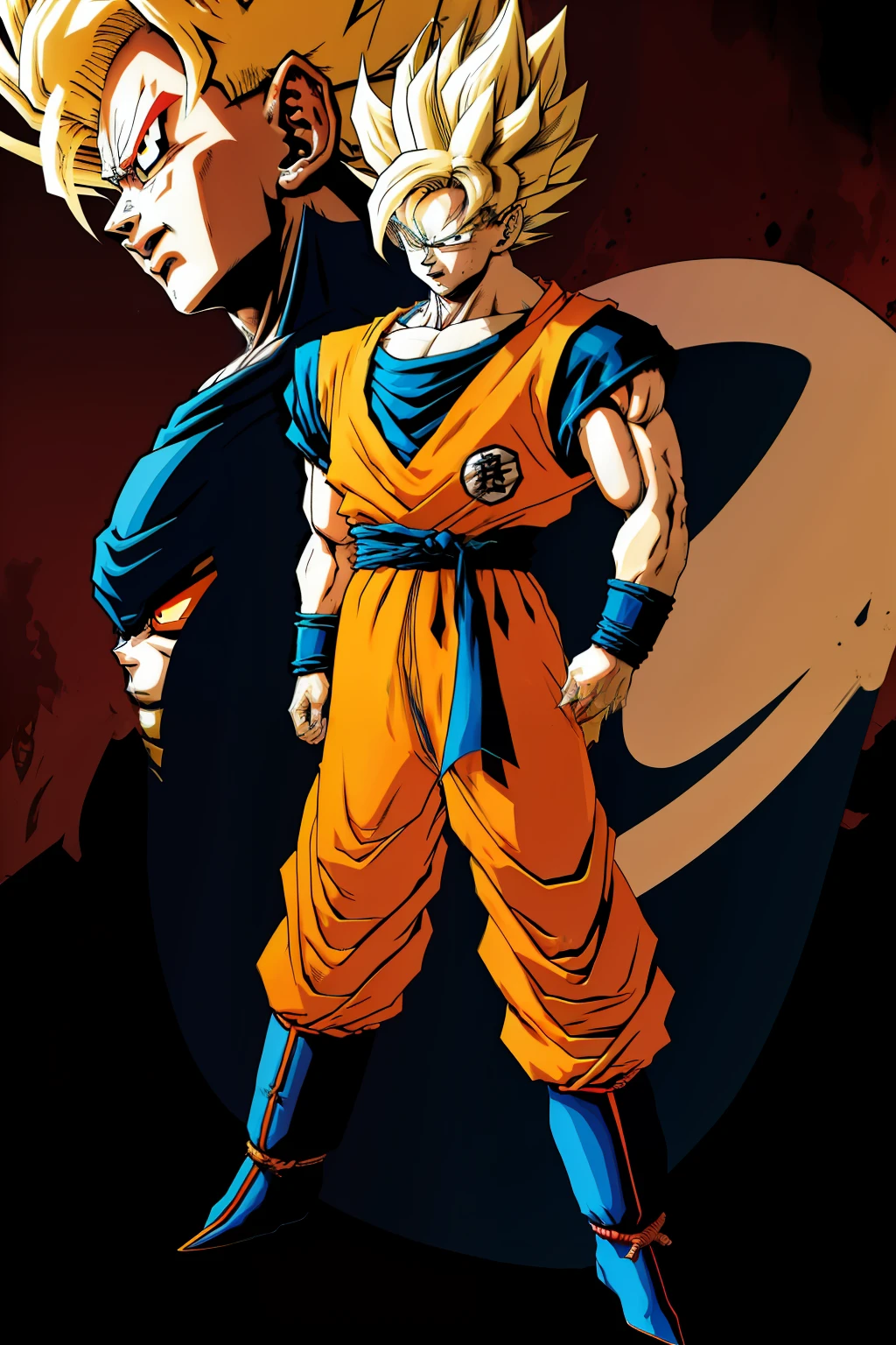 goku transformed into ssj from the Dragon Ball series, estilo anime, Akira Toriyama.