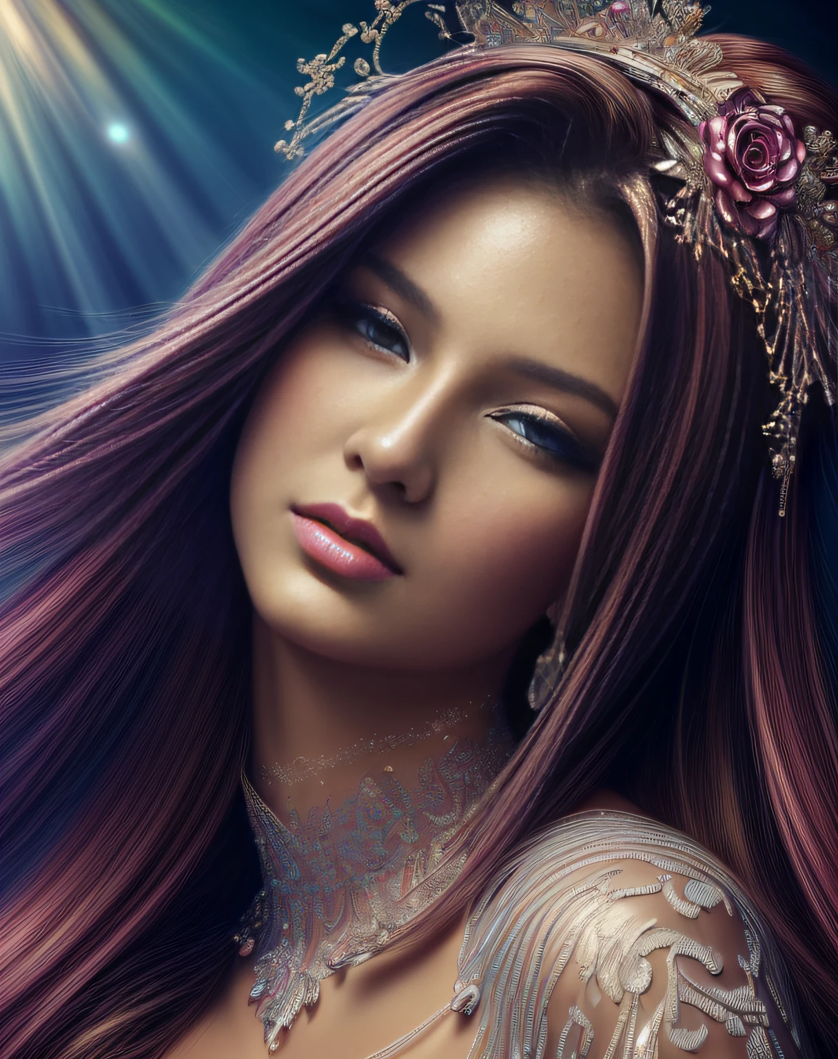 (masterpiece, best quality, glossy, beautiful digital art:1.4), (stunning 21yo woman:1.6), dream in color, magical, (super glossy:1.3), ultra detailed, insanely intricate, wallpaper, 8k
