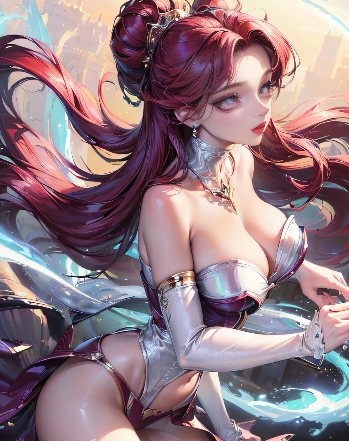 (masterpiece, best quality, glossy, beautiful digital art:1.4), (stunning 21yo woman:1.6), dream in color, magical, (super glossy:1.3), ultra detailed, insanely intricate, wallpaper, 8k