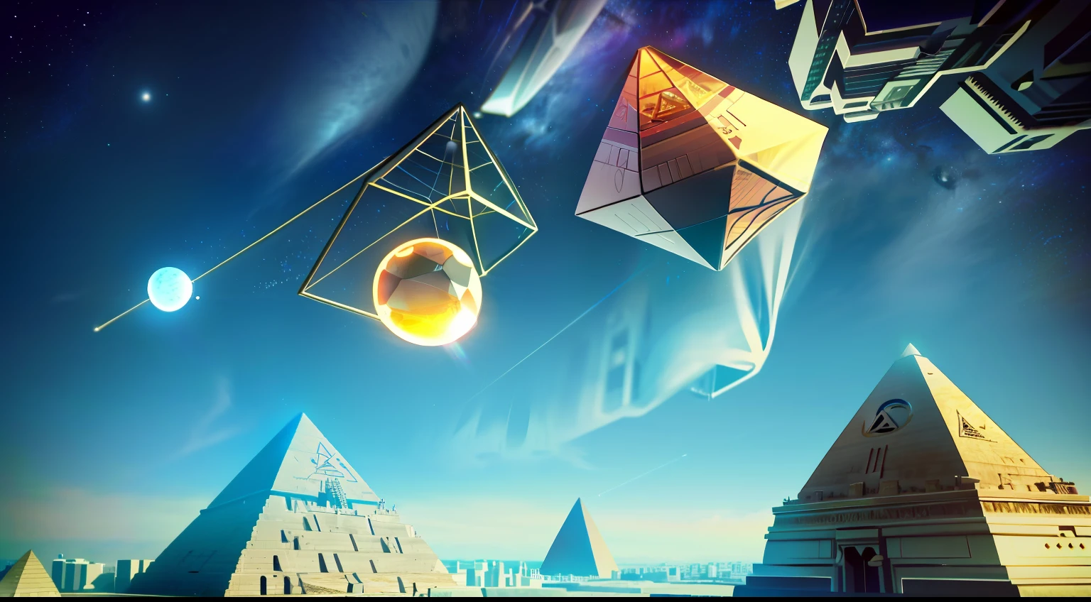 There are a huge number of spaceships flying in the sky,Round,Cigar-shaped,cubes,Pyramid-shaped,All suspended in the air,rest