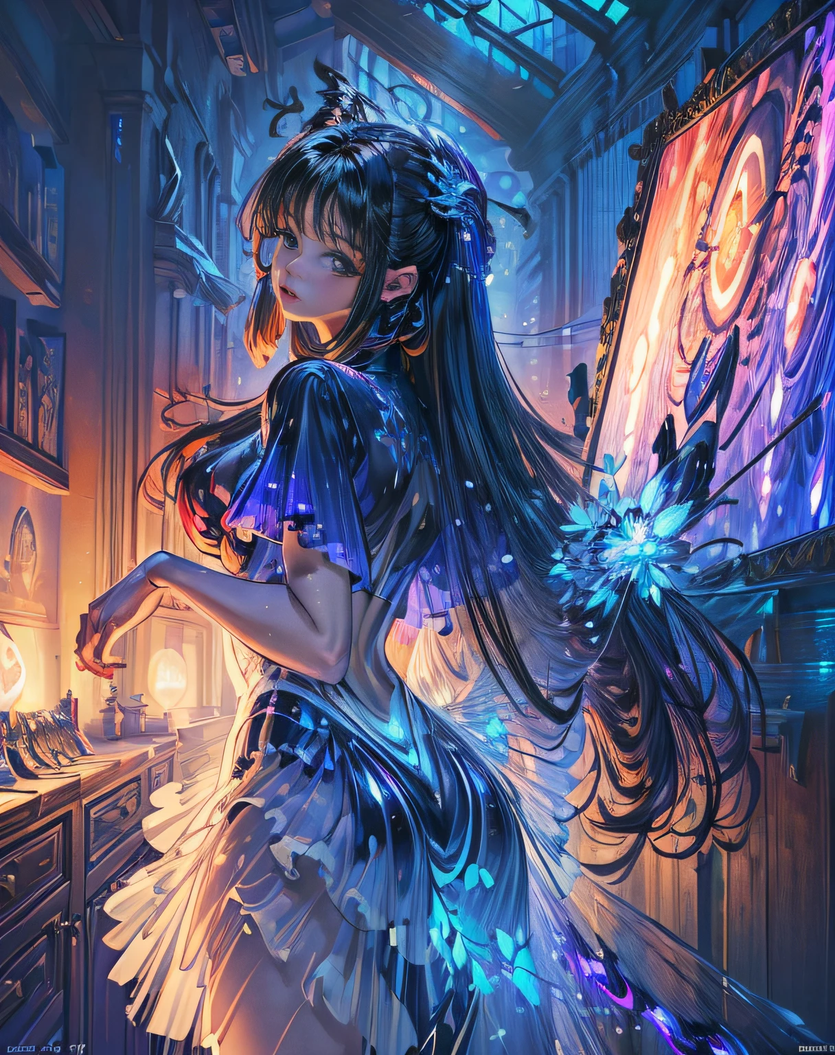 (masterpiece, best quality, glossy, beautiful digital art:1.4), (stunning 21yo woman:1.6), dream in color, magical, (super glossy:1.3), ultra detailed, insanely intricate, wallpaper, 8k