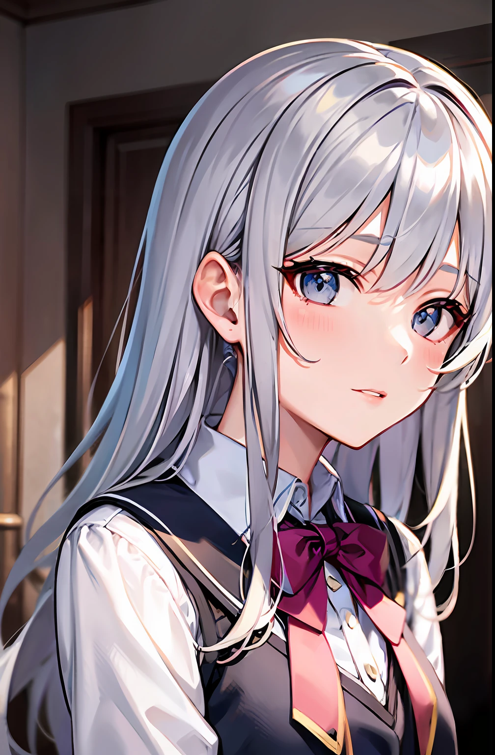 Silver-haired schoolgirl royal sister,JK school uniform,elegant and charming,Delicate colors.
