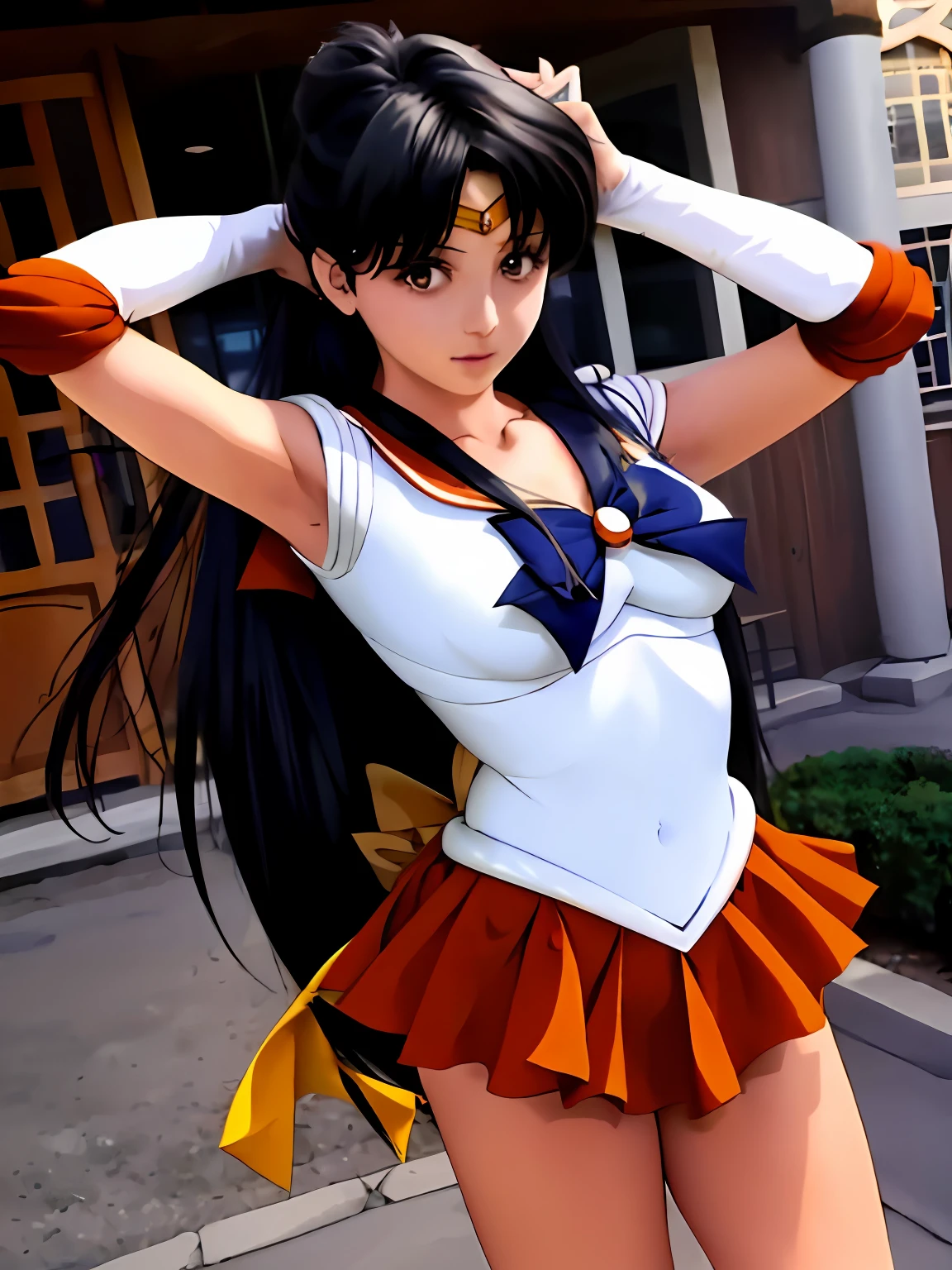 Arab asian woman in sailor suit posing for photo, Anime girl cosplay, Anime Cosplay, cosplay foto, professional cosplay, realistic cosplay, Cosplay, Sailor Uniform, real life anime girl, full-cosplay, Sailor Moon Style, cosplayer, by Sailor Moon, Ayaka Cosplay, publicity cosplay, sailormoon. Beautiful, loose coat collar sailor uniform