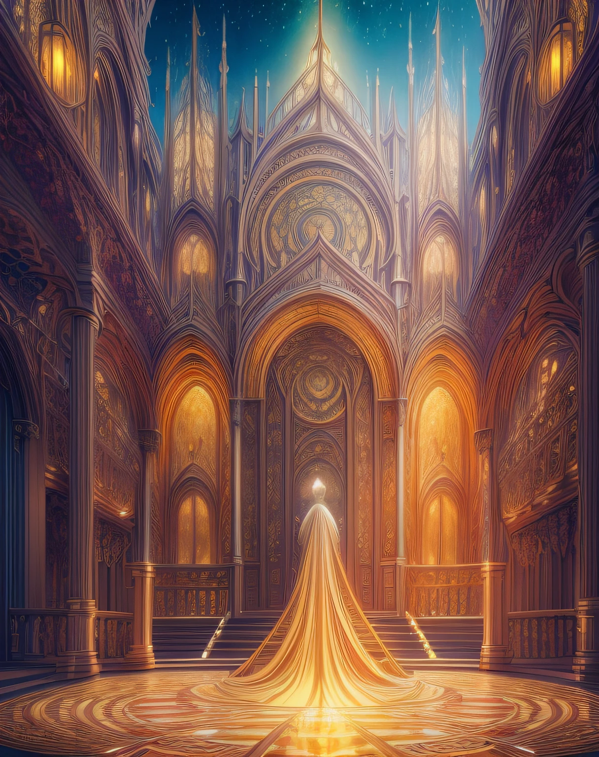 (masterpiece, best quality, beautiful digital art:1.4), dream in color, magical, concept art, art nouveau, inspired by reylia slaby, peter gric, volumetric lighting, intricate, ornate, cgsociety, hypermaximalist, golden ratio, octane render, weta digital, micro details, 3d sculpture, structure, ray trace, cinematic, epic wide shot, wallpaper, 8k