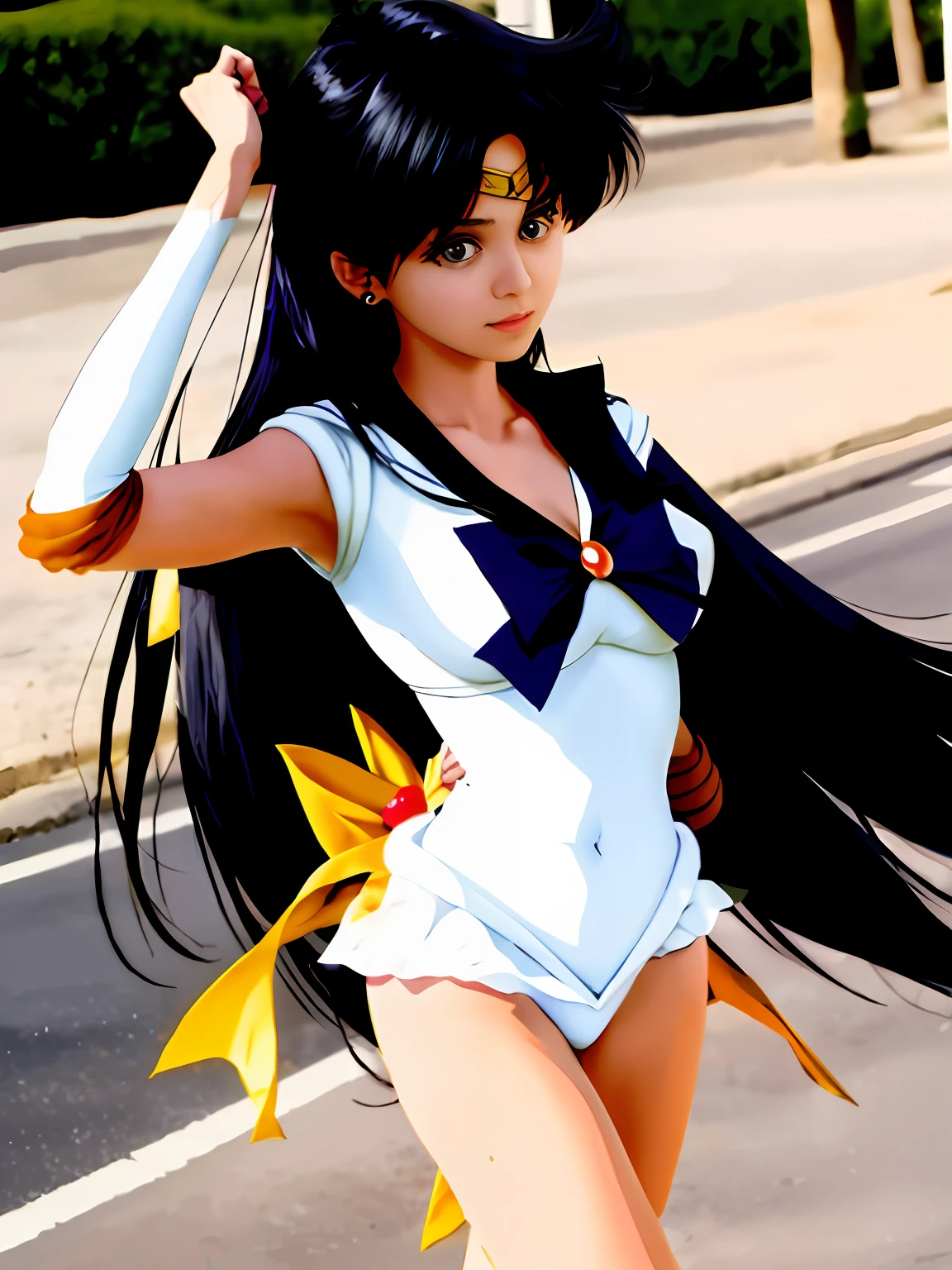 Arab asian woman in sailor suit posing for photo, Anime girl cosplay, Anime Cosplay, cosplay foto, professional cosplay, realistic cosplay, Cosplay, Sailor Uniform, real life anime girl, full-cosplay, Sailor Moon Style, cosplayer, by Sailor Moon, Ayaka Cosplay, publicity cosplay, sailormoon. Beautiful, loose coat collar sailor uniform