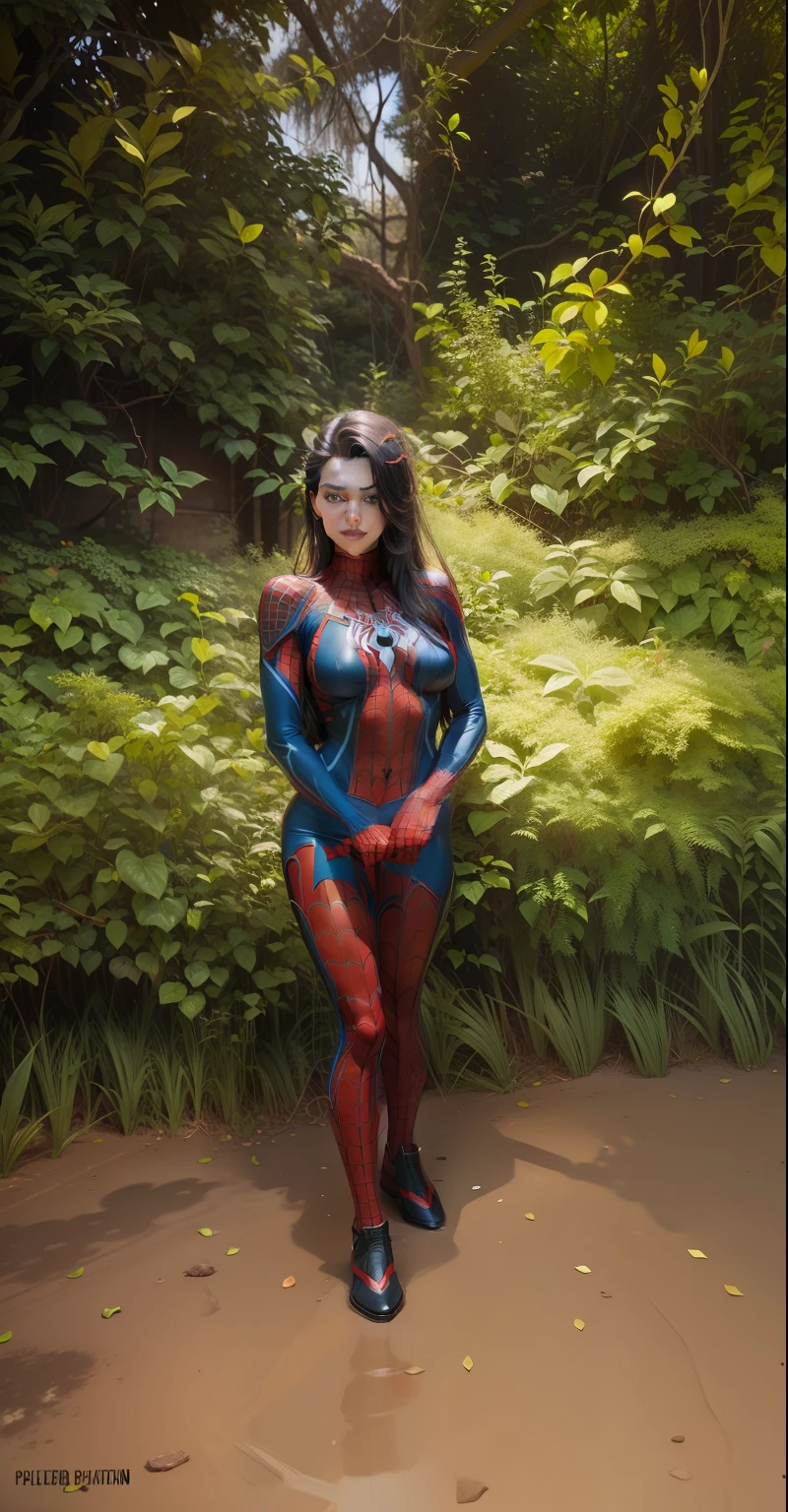 Beautiful woman detailed defined body using spider man cosplay, small breasts