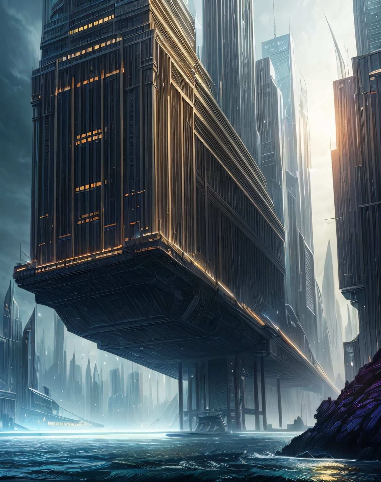 (masterpiece, best quality, beautiful digital art:1.4), a sci-fi painting of a city in the style of james gurney. trending on artstation. hd 8k resolution. highly detailed. dark colors. epic. cinematic lighting. realistic. matte painting. concept art. digital art. octane render. unreal engine 5. imax. cinematic. epic scene. awe inspiring. award winning. dramatic. epic, wallpaper, 8k
