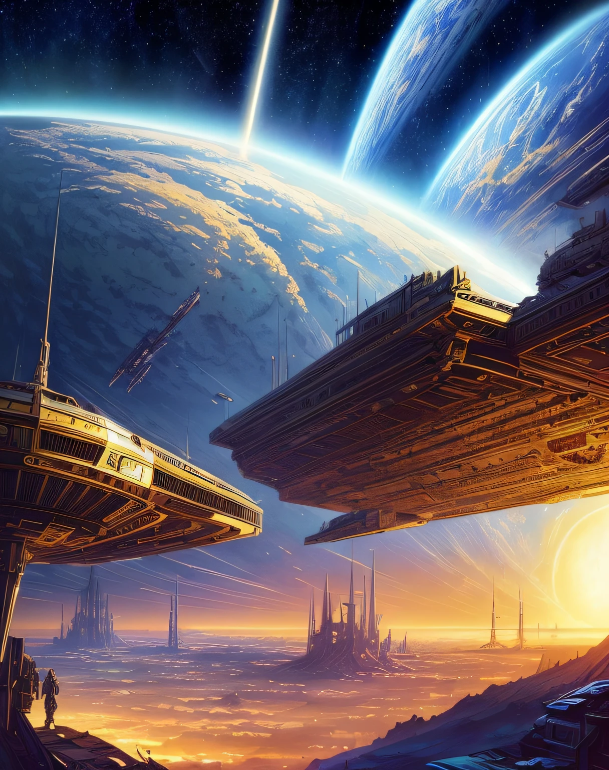 (masterpiece, best quality, beautiful digital art:1.4), a sci-fi space station on the moon, by syd mead and john berkey. science fiction poster. cinematic sci-fi scene. science fiction theme with lightning, aurora lighting. clouds and stars. smoke. futurism. fantasy. carl spitzweg. baroque elements. baroque element. intricate artwork by caravaggio, wallpaper, 8k