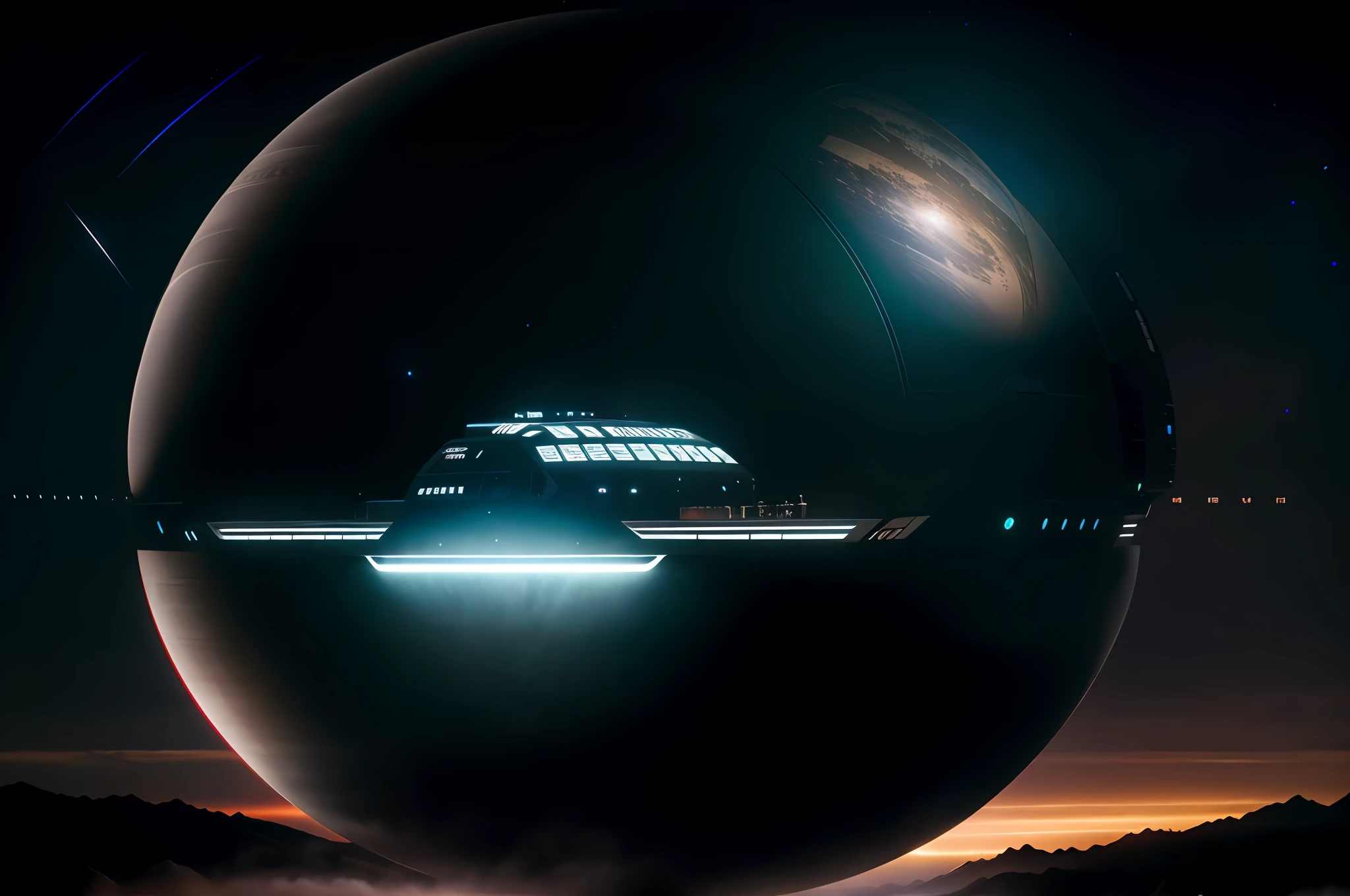 best quality, ultra photorealistic, photorealism, 8k, photograph, a space ship,the wandering Earth,film photography,Cinematic light,cinematic shot,black background centered,universe I cosmos,cinematic,FHD,1080P,2K,4K 18K 8k uhd, sharp focus, professional, best quality